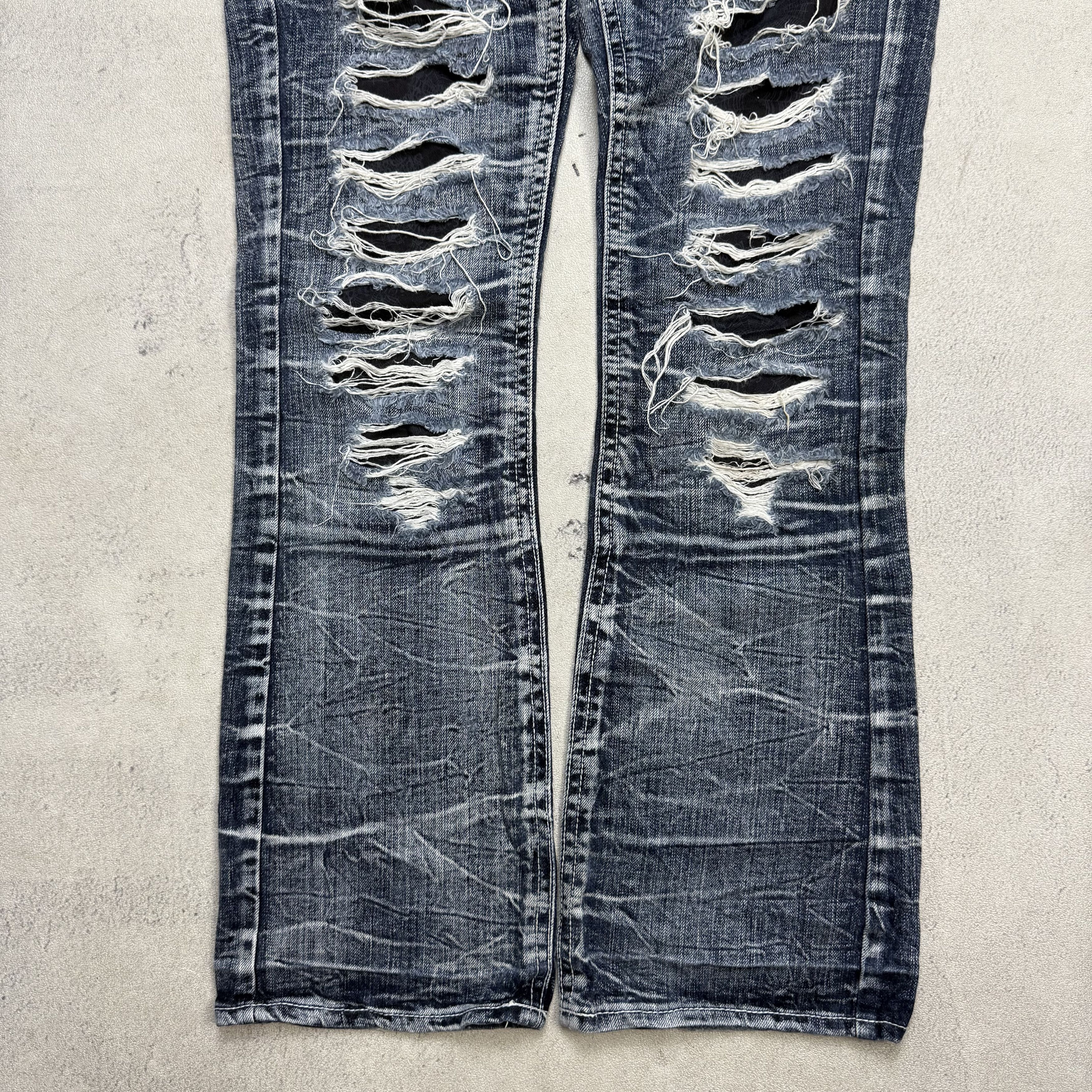 Japanese Brand Spicy Denim Flare Distressed Jeans Low Rise Size US 32 / EU 48 - 3 Thumbnail
