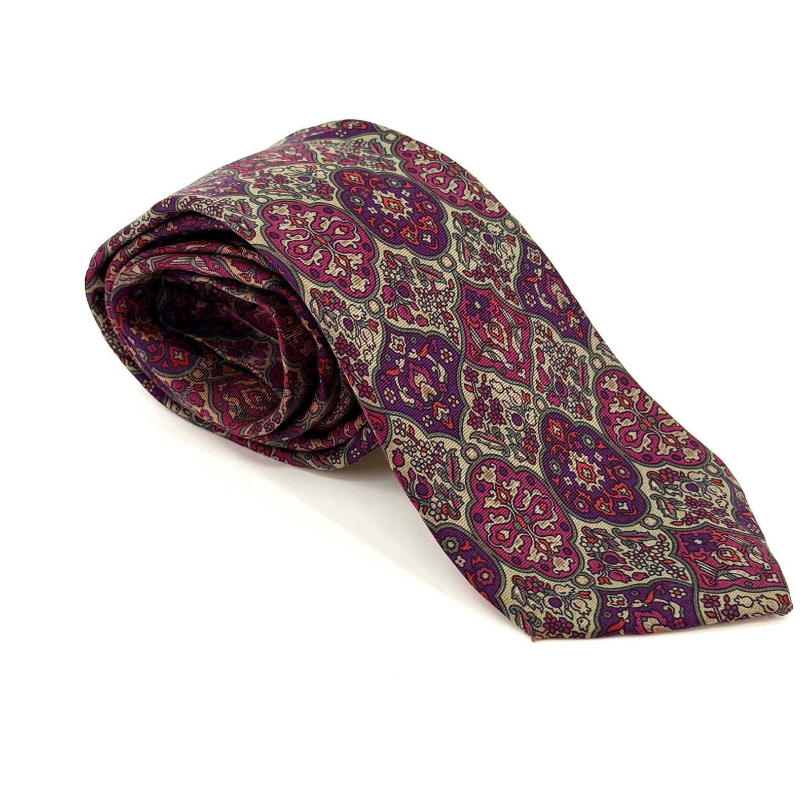 Guy Laroche Vintage 90s Purple Gold 100% Silk Floral Extra Long Necktie Size ONE SIZE - 1 Thumbnail