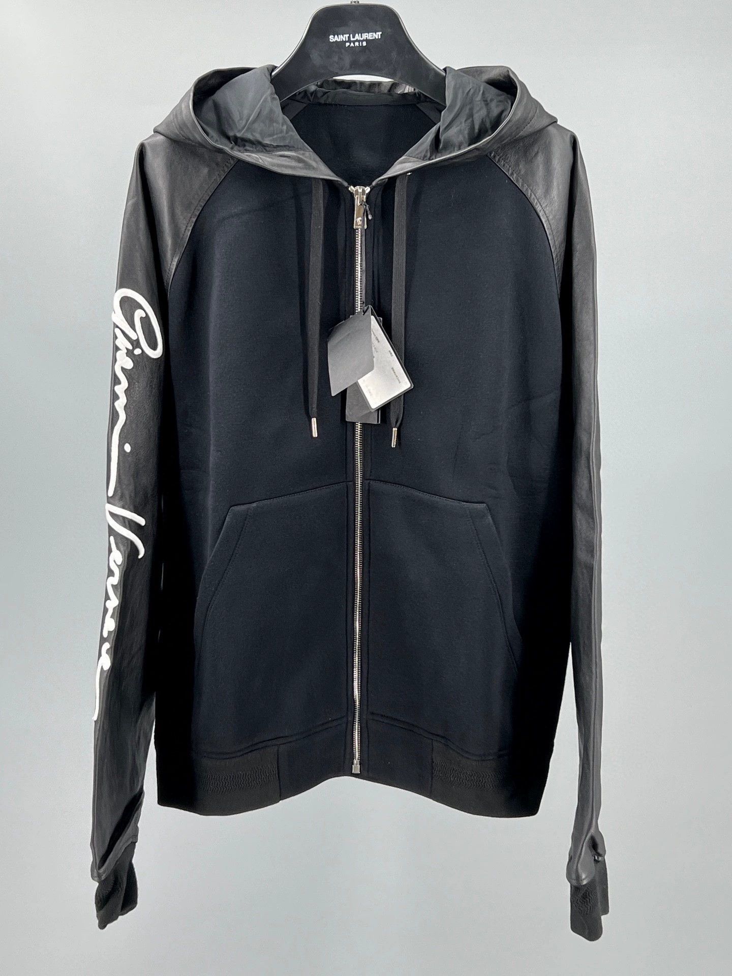 Versace versace black leather fabric hooded jacket Size US L / EU 52-54 / 3 - 1 Thumbnail