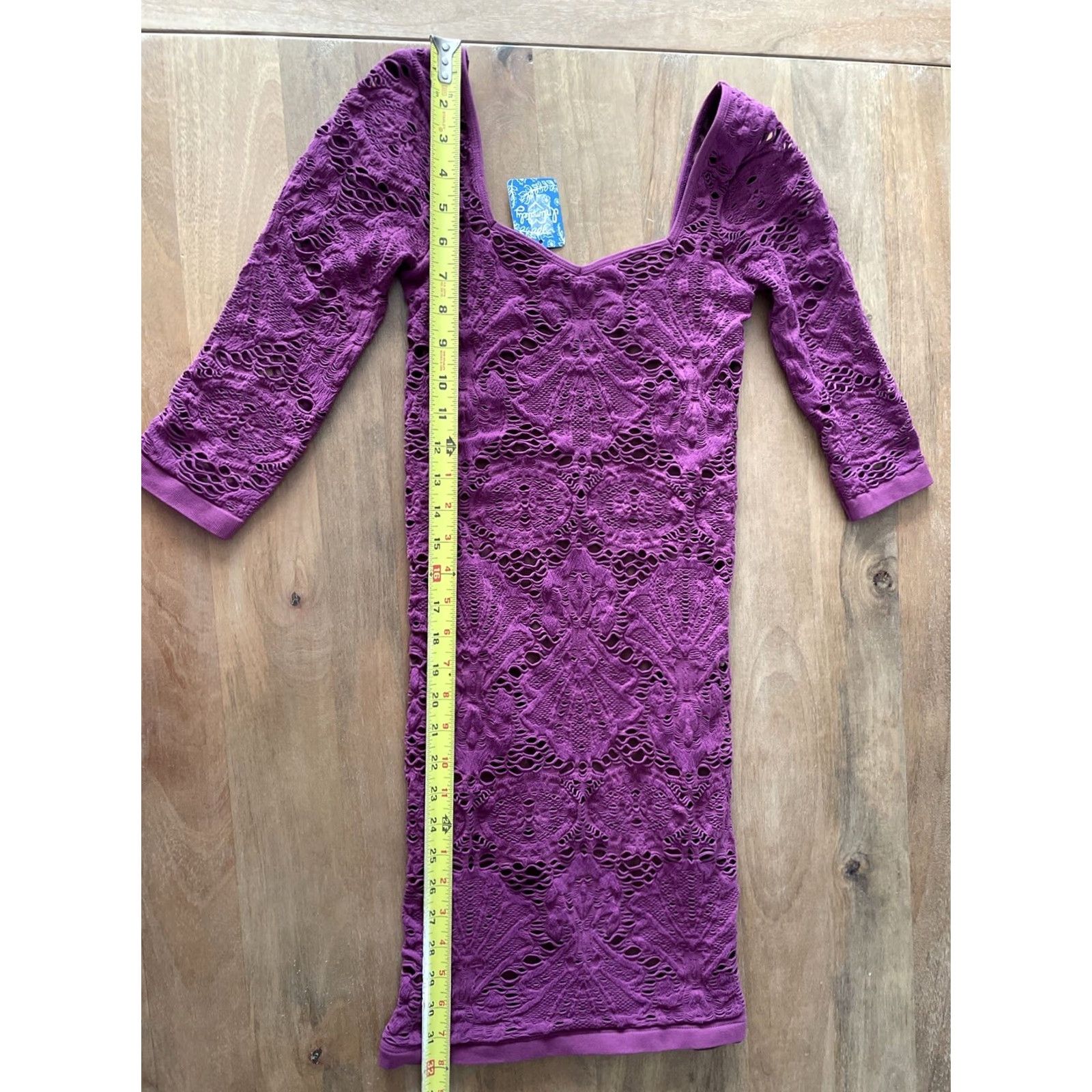 Free People VINTAGE Free People Bodycon Dress Shirt Womens XS/S Purple Lace Crochet Lined Short 3/4 Sleeve Sweetheart Neckline Bohemian Clubwear London 90s Size S / US 4 / IT 40 - 7 Thumbnail