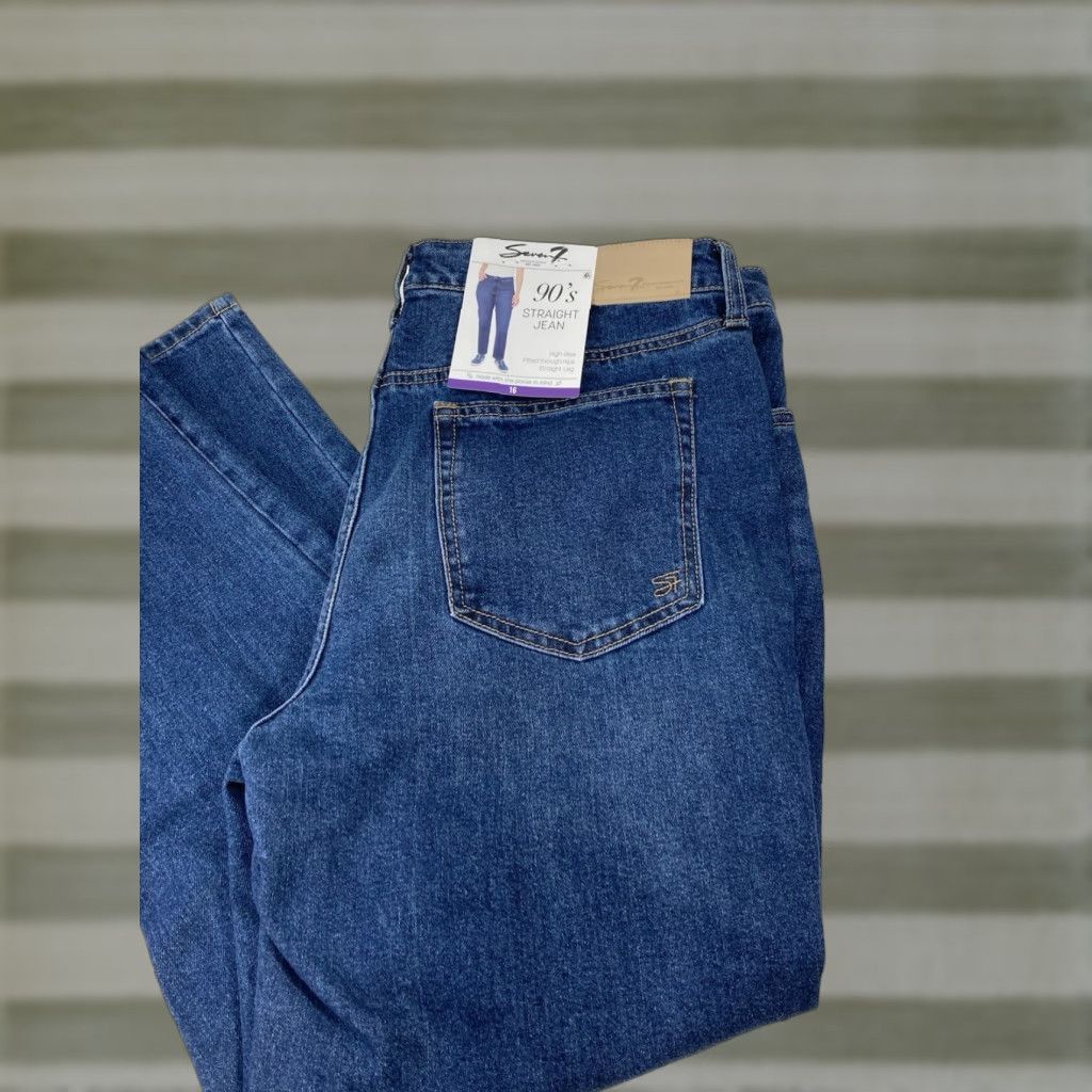 Vintage VINTAGE Seven7 90s Straight Jeans Women Size 16 36X30 Blue Denim High Rise Stretch NWT Size 38" / US 16 / IT 52 - 1 Thumbnail