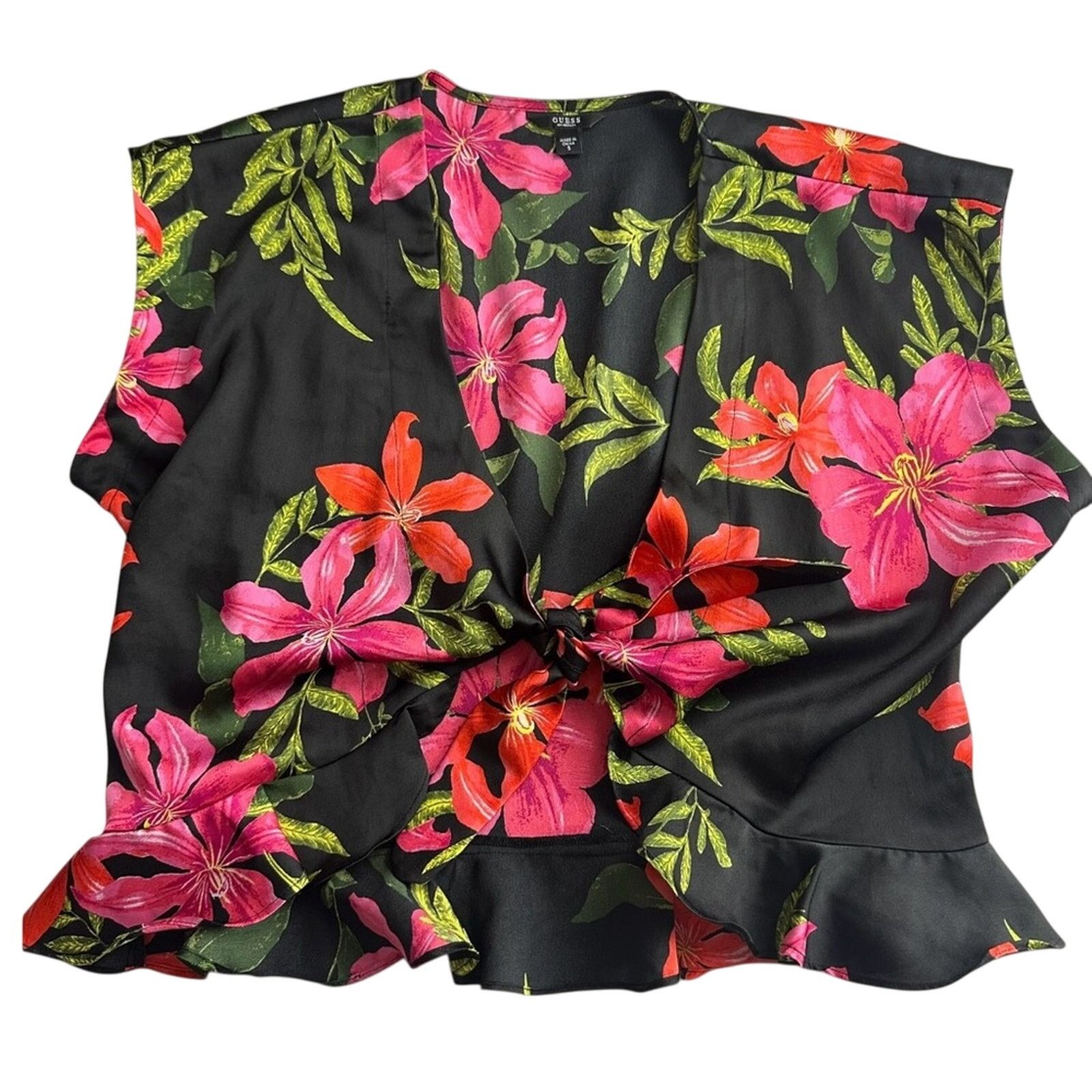 Guess Guess Tropical Print Black Tie Front Blouse Size Small Size S / US 4 / IT 40 - 2 Thumbnail