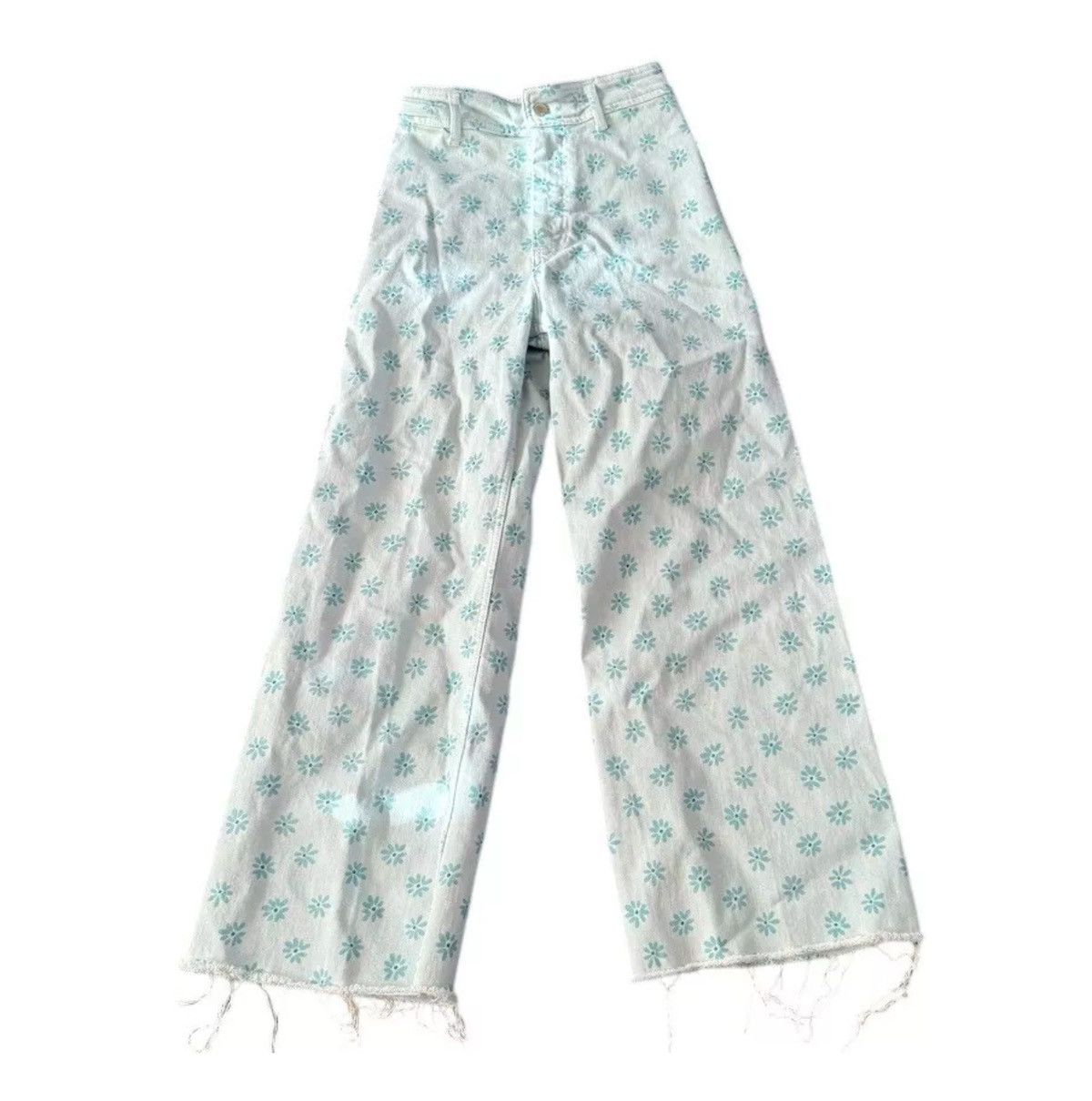 Zara Zara The Marine Straight Floral Wide Leg Jeans Raw Hem 4 LN Size 26" / US 2 / IT 38 - 1 Thumbnail