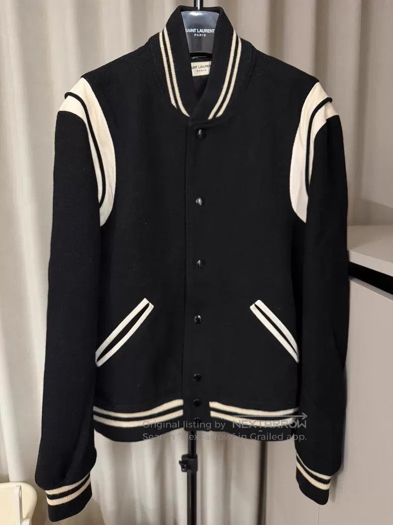 Saint Laurent Paris Saint Laurent Paris Black and White Wool Baseball Jacket Size US L / EU 52-54 / 3 - 1 Thumbnail