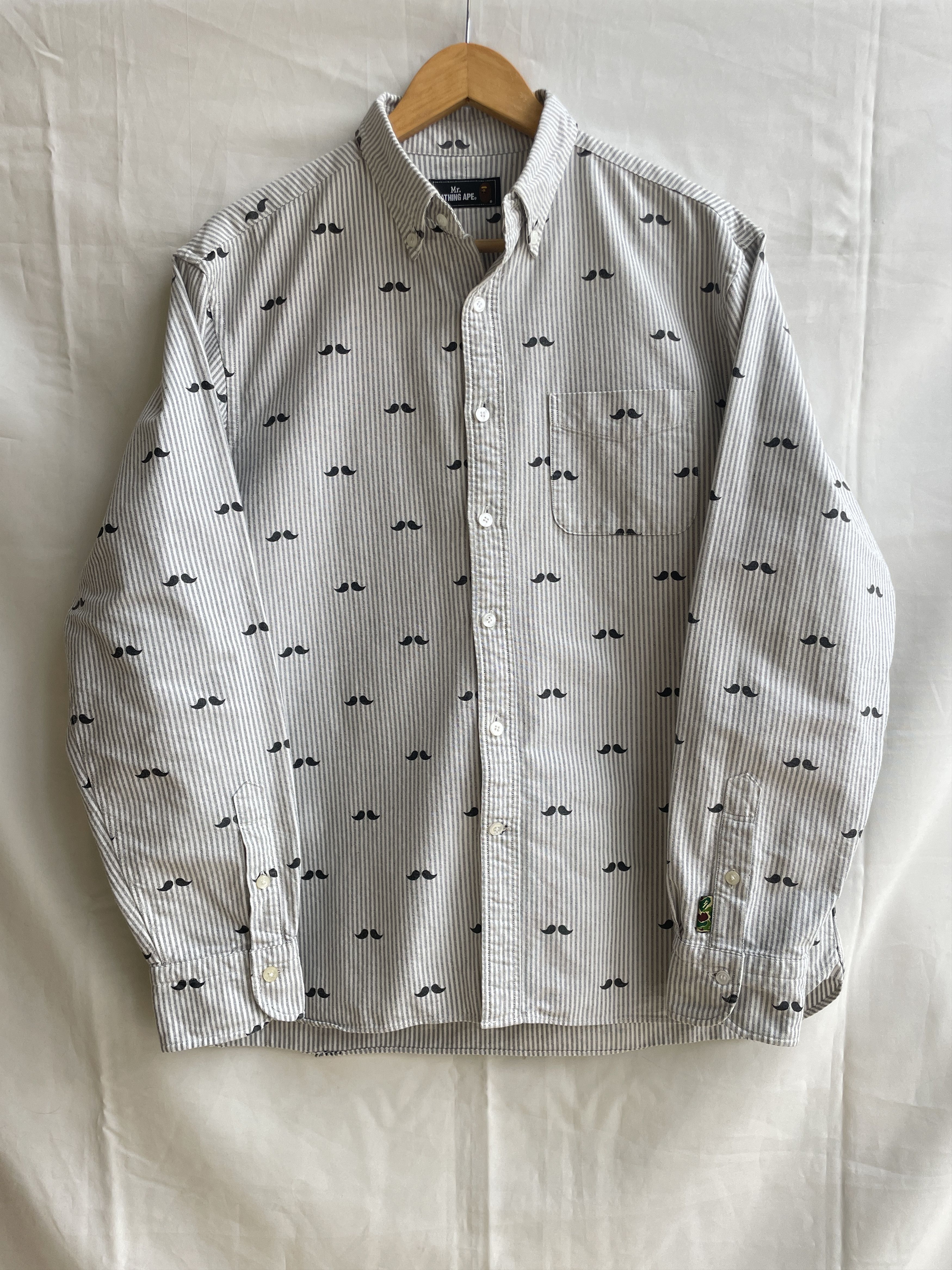 Mr. Bathing Ape Mustache Print Striped Heavy Oxford Shirt