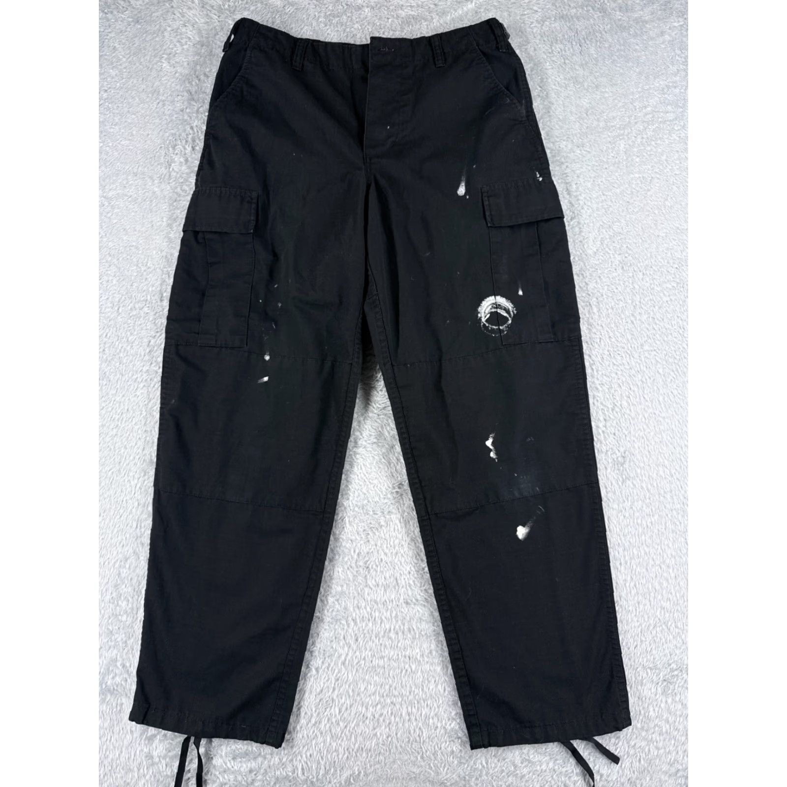 Vintage Galls Cargo Pants Mens Regular Black Cotton Canvas Cargo Pocket Relaxed Straight 30in Inseam 34in Waist Baggy Workwear Military Style Trousers Size US 31 - 2 Thumbnail