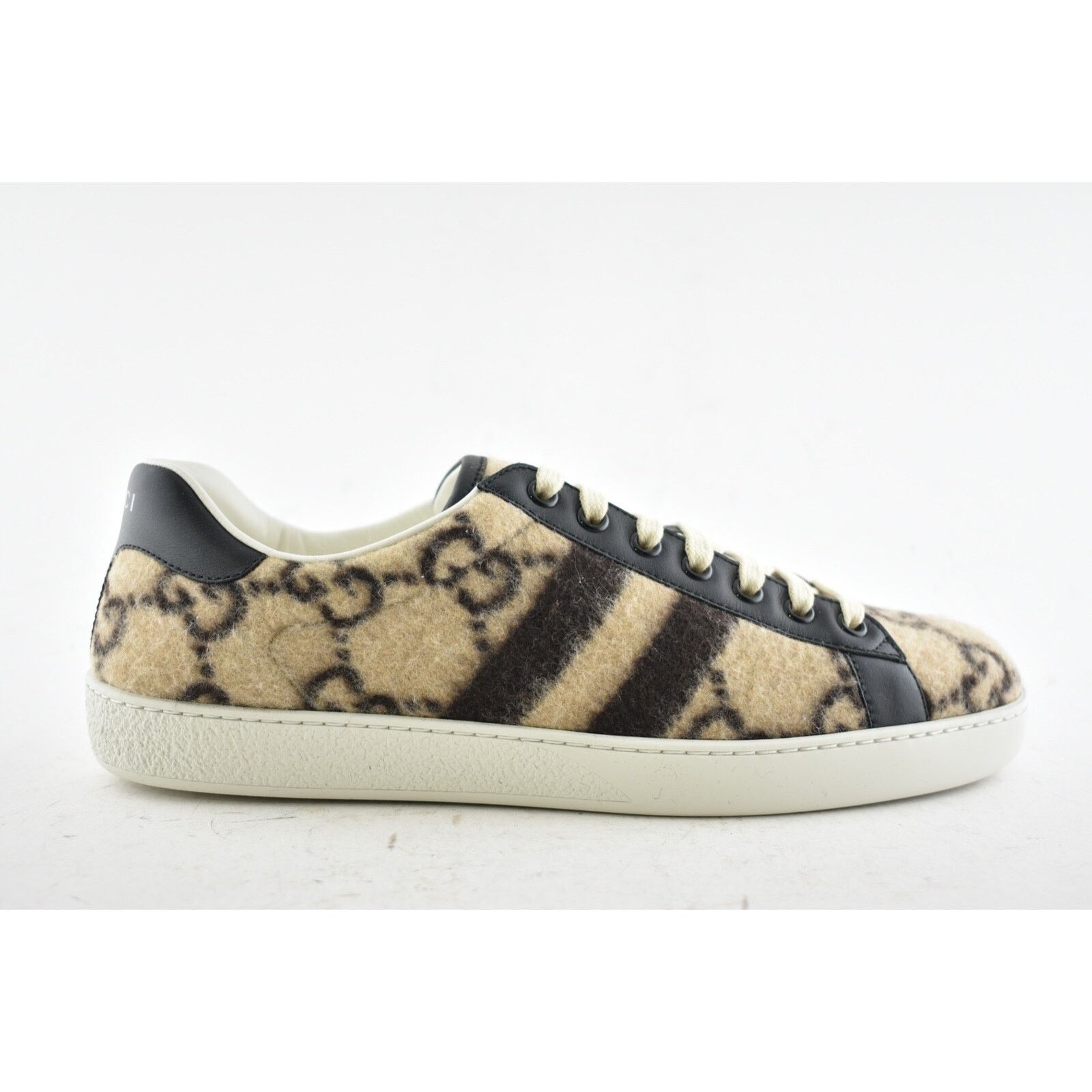 Gucci Gucci Mens New Ace Wool Brown Beige Black GG Logo Low Size US 8 / EU 41 - 2 Thumbnail