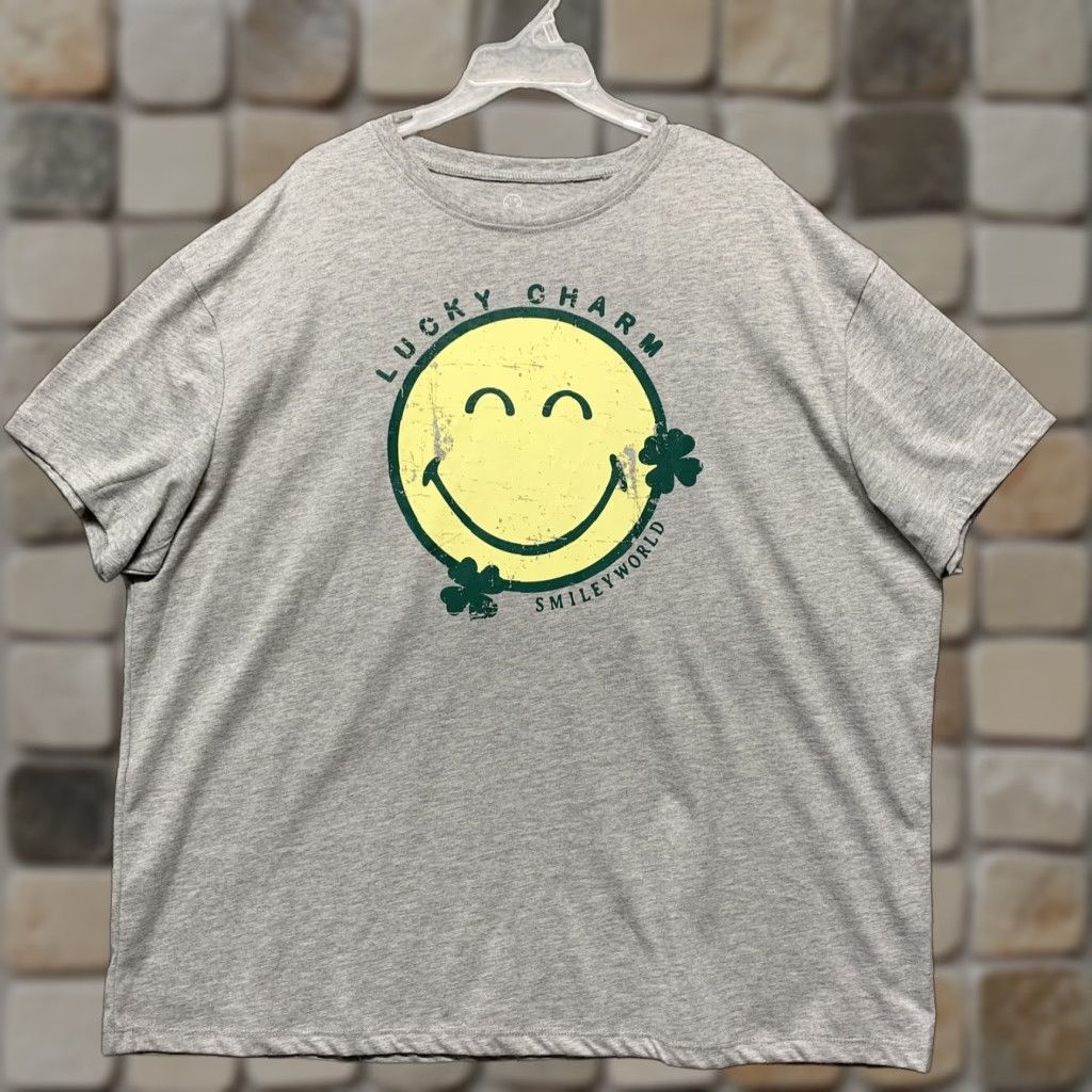 Vintage Smiley World T-Shirt Gray L/XL Crew Neck Short Sleeve Graphic St. Patrick's & Smile Men Size US L / EU 52-54 / 3 - 1 Thumbnail