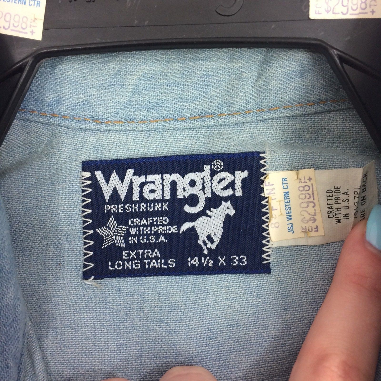 Wrangler NoS New Vtg Wrangler DENIM Cowboy CuT Western PEARL Snap Size US S / EU 44-46 / 1 - 3 Thumbnail