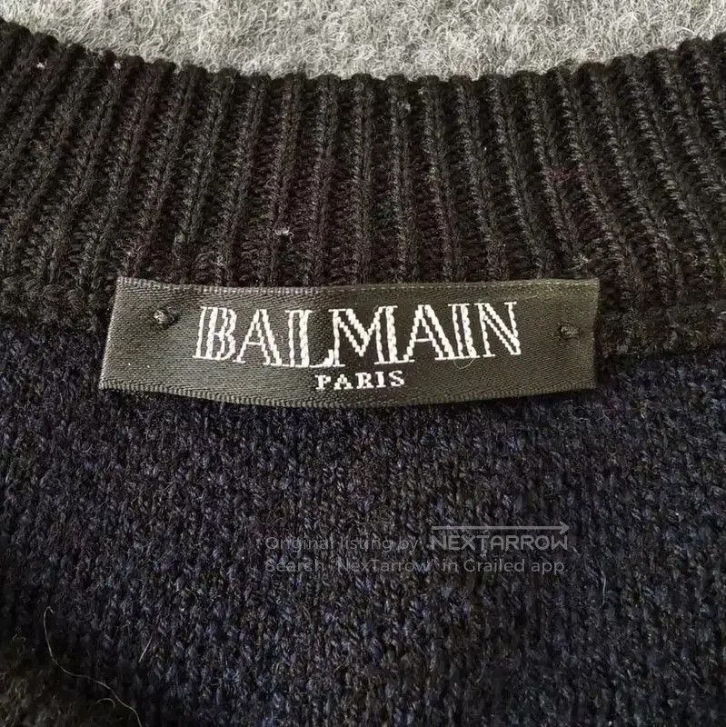 Balmain Balmain Black Wool Sweater with Blue Plaid Design . Size US M / EU 48-50 / 2 - 3 Thumbnail