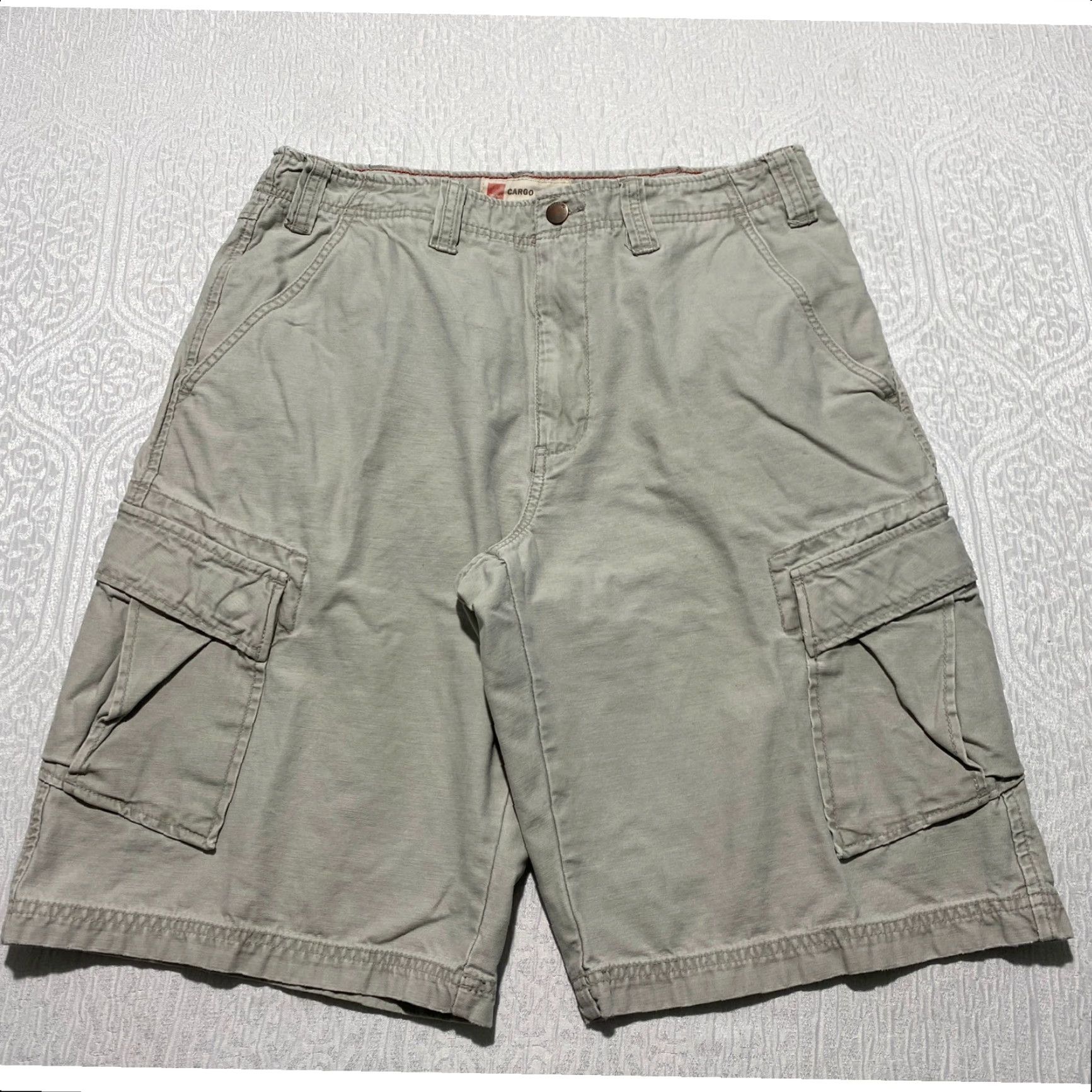 Vintage Cargo Supply Cargo Shorts Mens Khaki Tan Cotton 32 Multi Pocket Button Fly Zipper Casual Workwear Travel Size US 32 / EU 48 - 3 Thumbnail