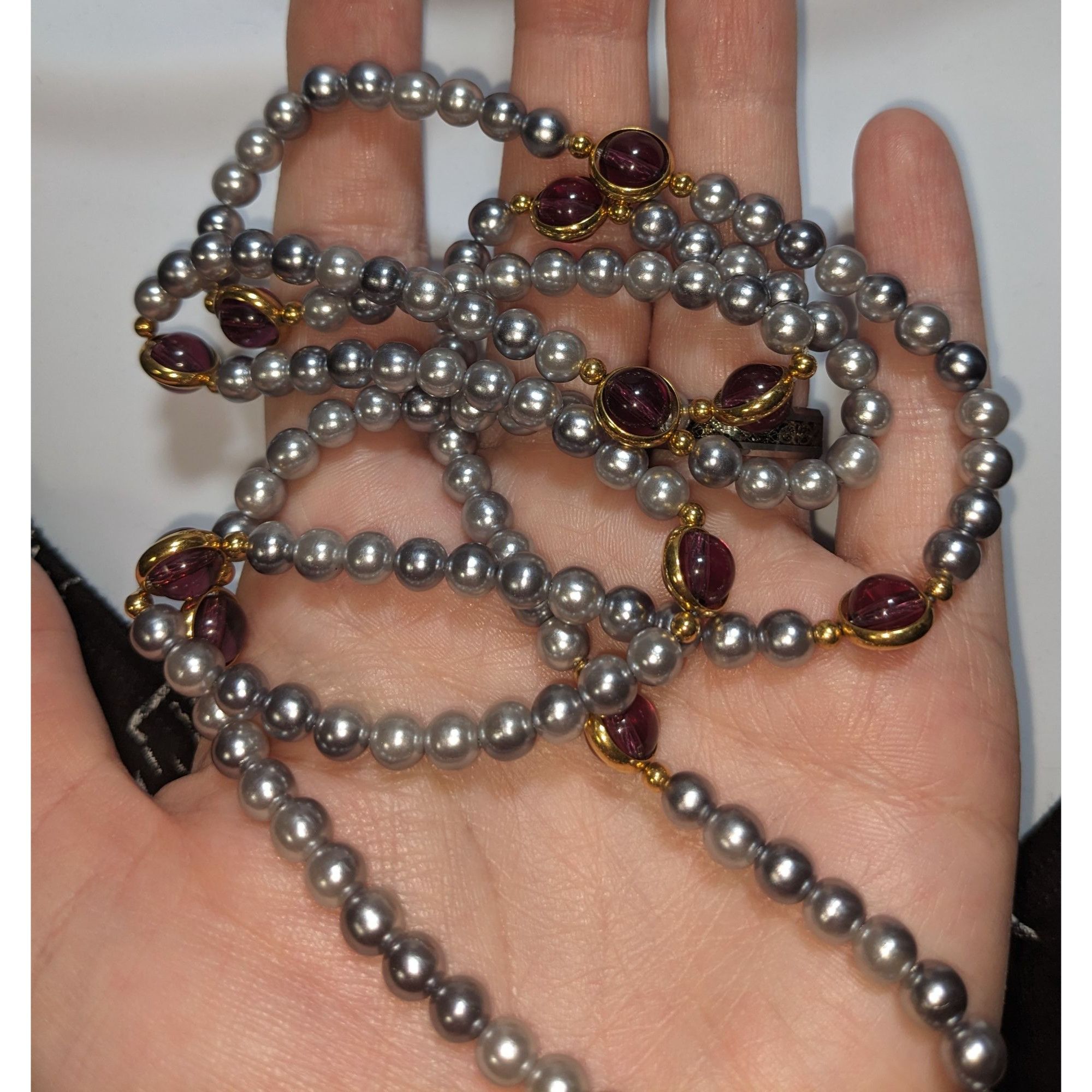 Other Elegant Regal Gray Pearl Necklace With Gold-Tone Bezel-Set P Size ONE SIZE - 3 Thumbnail