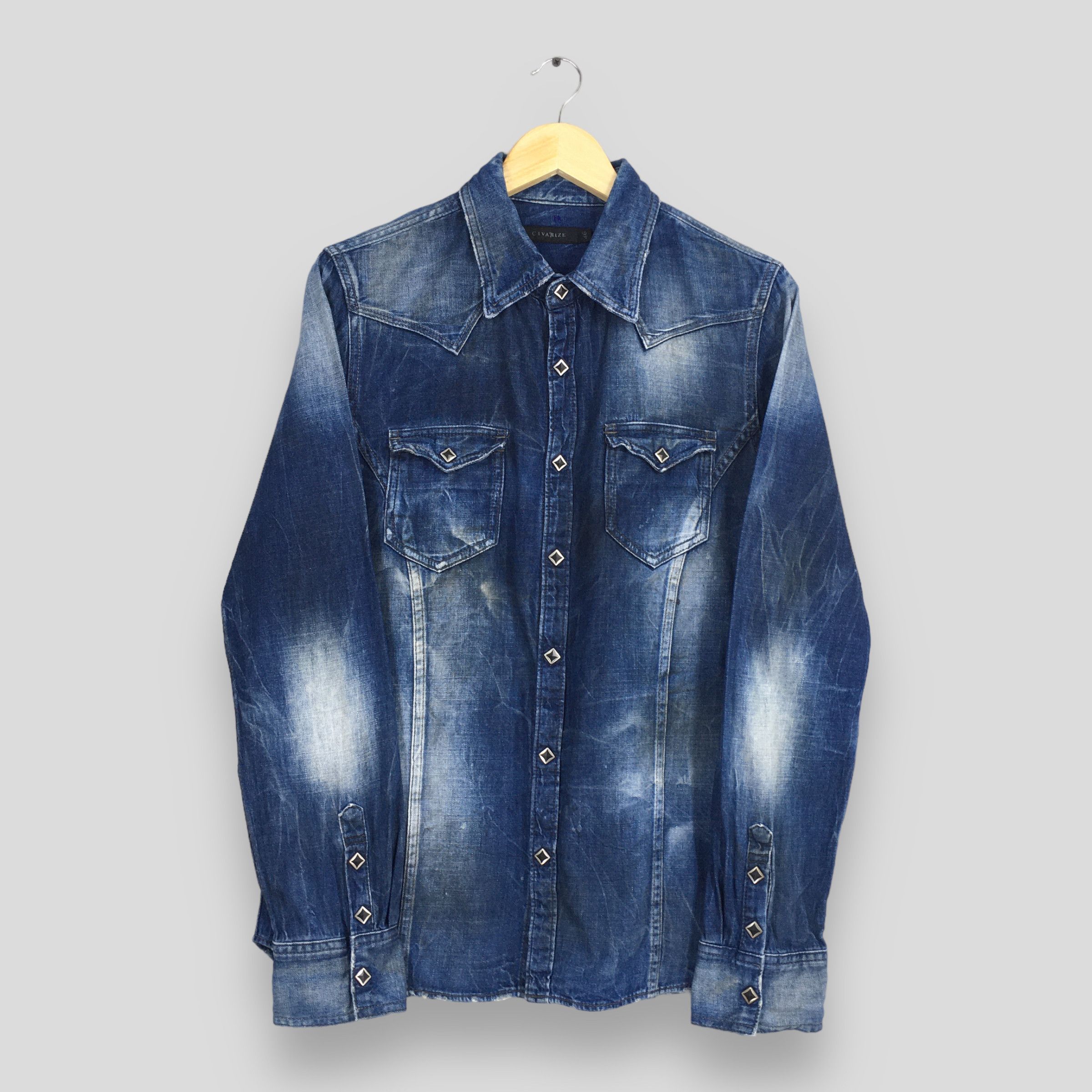 image of 20471120 x Civarize Japan Western Punk Streetwear Jeans Shirt Small in Blue, Men's