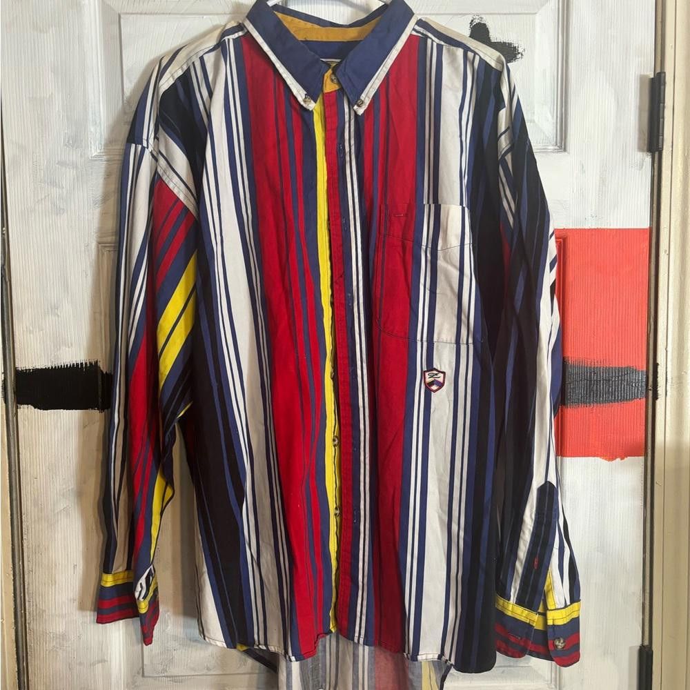 Designer Ziza stripped red blue white button down shirt Size US XL / EU 56 / 4 - 1 Thumbnail