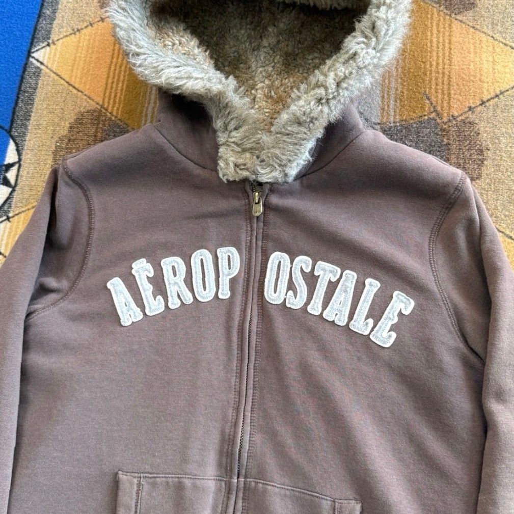Aeropostale VINTAGE Aeropostale Hoodie Full Zip Women XL Brown Y2K Grunge Skate Cyber Faux Fur Lined Long Sleeve Regular Fit Sweatshirt Size XL / US 12-14 / IT 48-50 - 4 Thumbnail