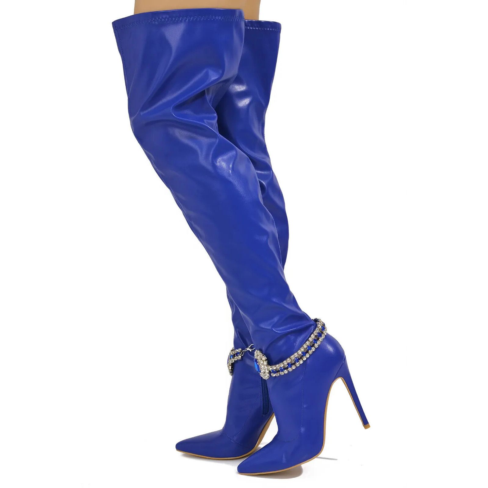 Other Lawless Bold Blue Stretch Leatherette Rhinestone Ankle Brace Size US 7 / IT 37 - 2 Thumbnail