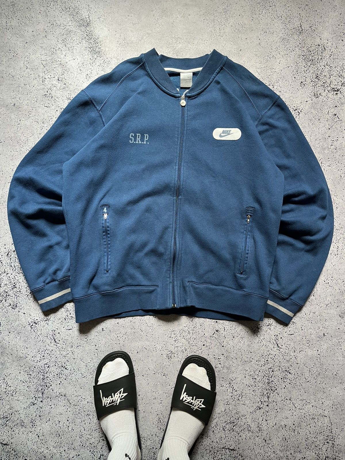 Nike × Vintage Vintage Nike Cotton Bomber Jacket Big Logo American College Size US L / EU 52-54 / 3 - 3 Thumbnail