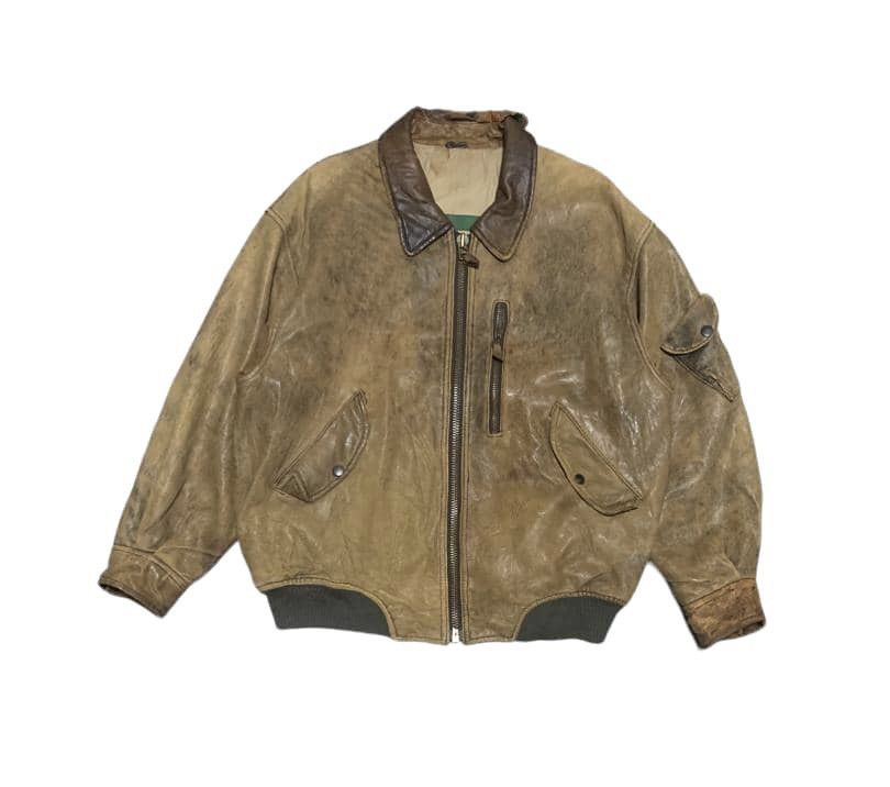 Vintage Trashed Vintage 80s Airbone Flight Bomber Leather Jacket Size US L / EU 52-54 / 3 - 1 Thumbnail