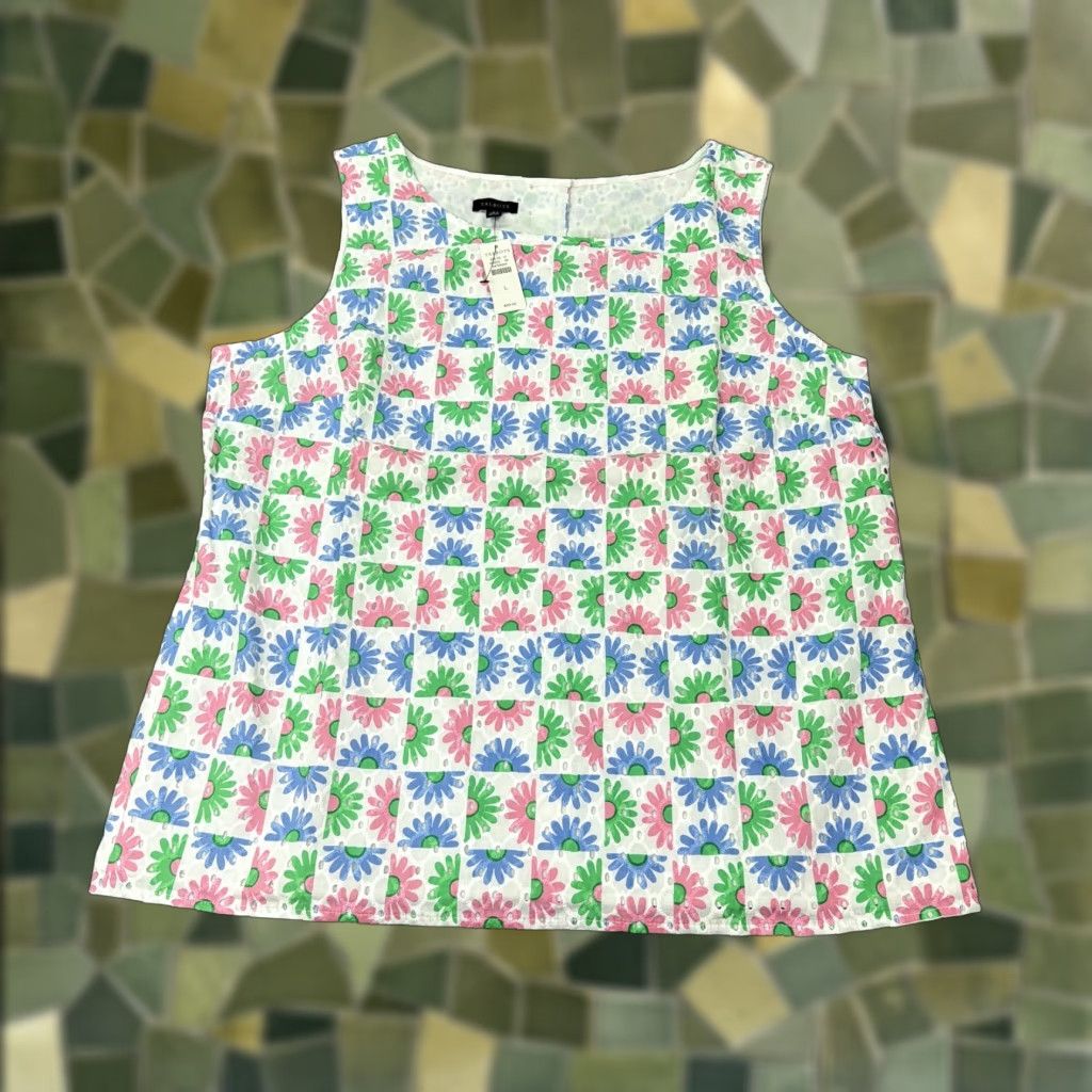 Talbots Talbots Blouse Womens Large Daisy Floral Eyelet Sleeveless Button Cotton Size L / US 10 / IT 46 - 1 Thumbnail