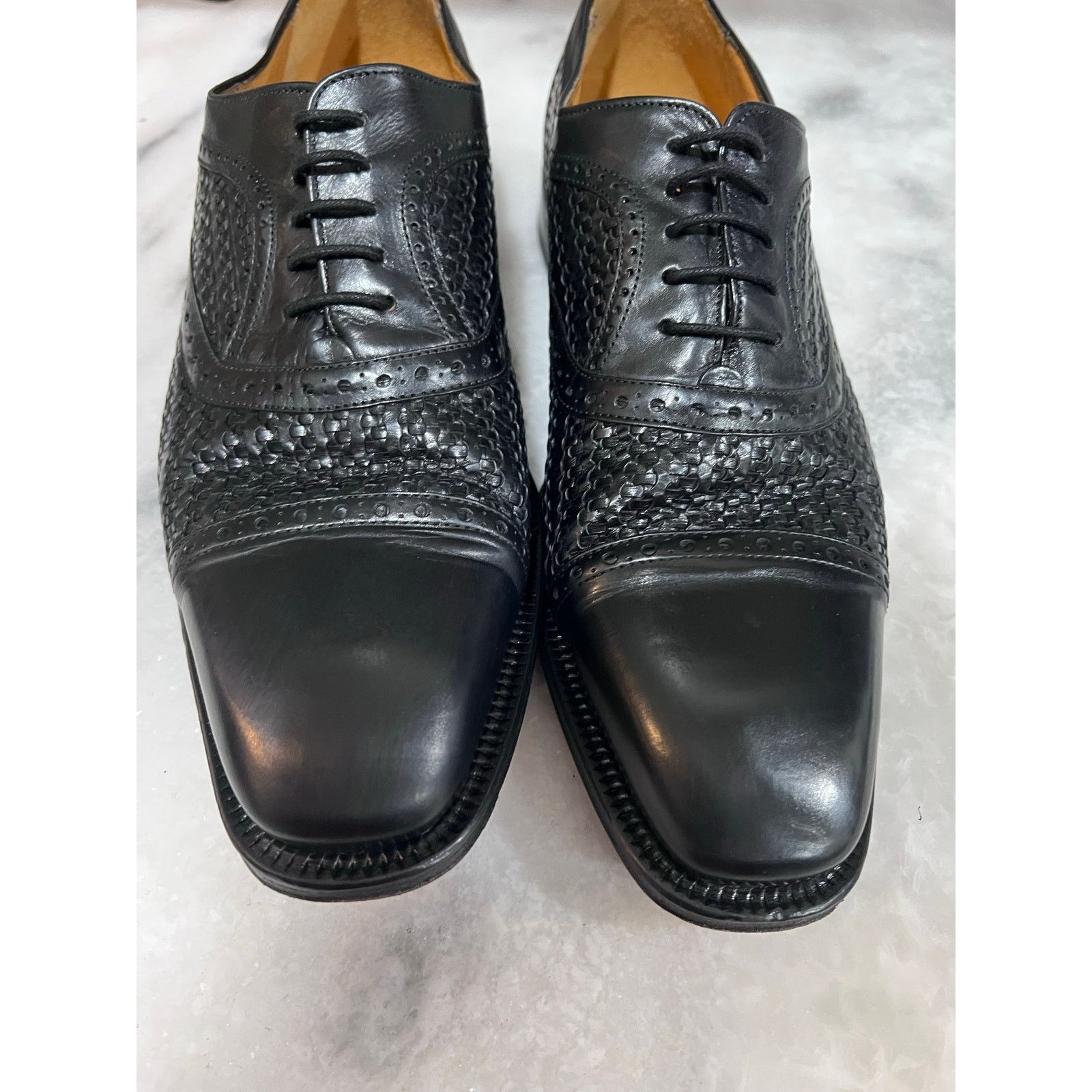 Mezlan Mezlan Dubai Black Woven Cap Toe Oxfor Dress Shoe Men’s Sz 8 Size US 8 / EU 41 - 10 Thumbnail
