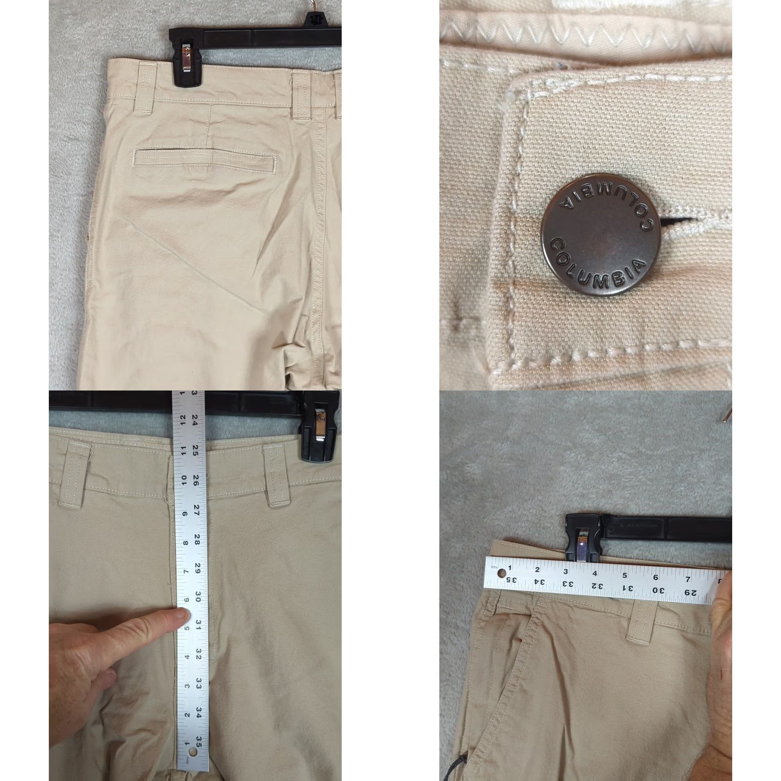 Vintage Columbia Flex Roc Pants 33x32 Beige Hiking Pants Men Regular Straight Leg Comfort Stretch Pockets Omni-Shade Canvas Cotton Elastane Outdoor Nature Size US 33 - 8 Thumbnail