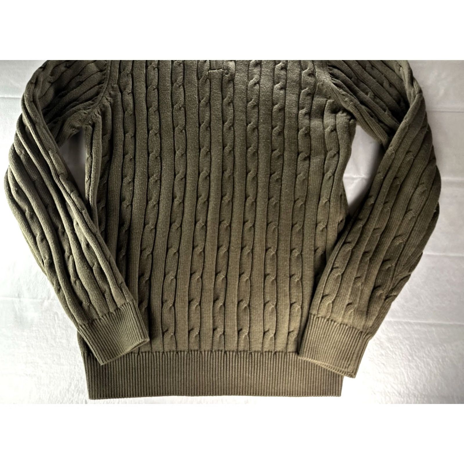 Lyle & Scott Lyle & Scott Sweater Mens Large Olive Cable-Knit Herringbone Cotton Pullover Size US L / EU 52-54 / 3 - 3 Thumbnail