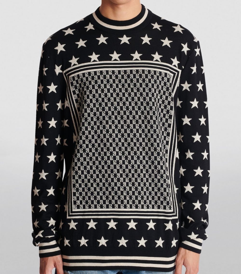 Balmain o1s1wg110125 Mini Monogram Stars Sweater in White Black Size US M / EU 48-50 / 2 - 7 Thumbnail