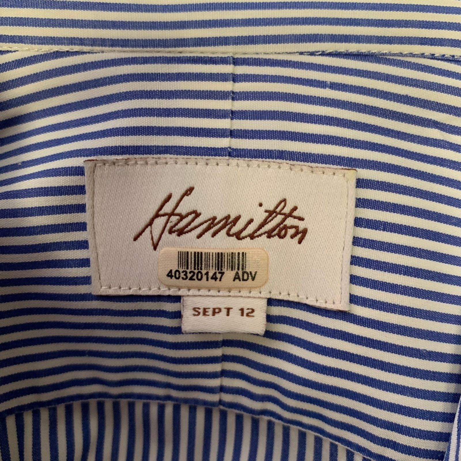 Hamilton HAMILTON S White Blue Stripe Cotton Spread Collar L/S Shirt Size US S / EU 44-46 / 1 - 4 Thumbnail