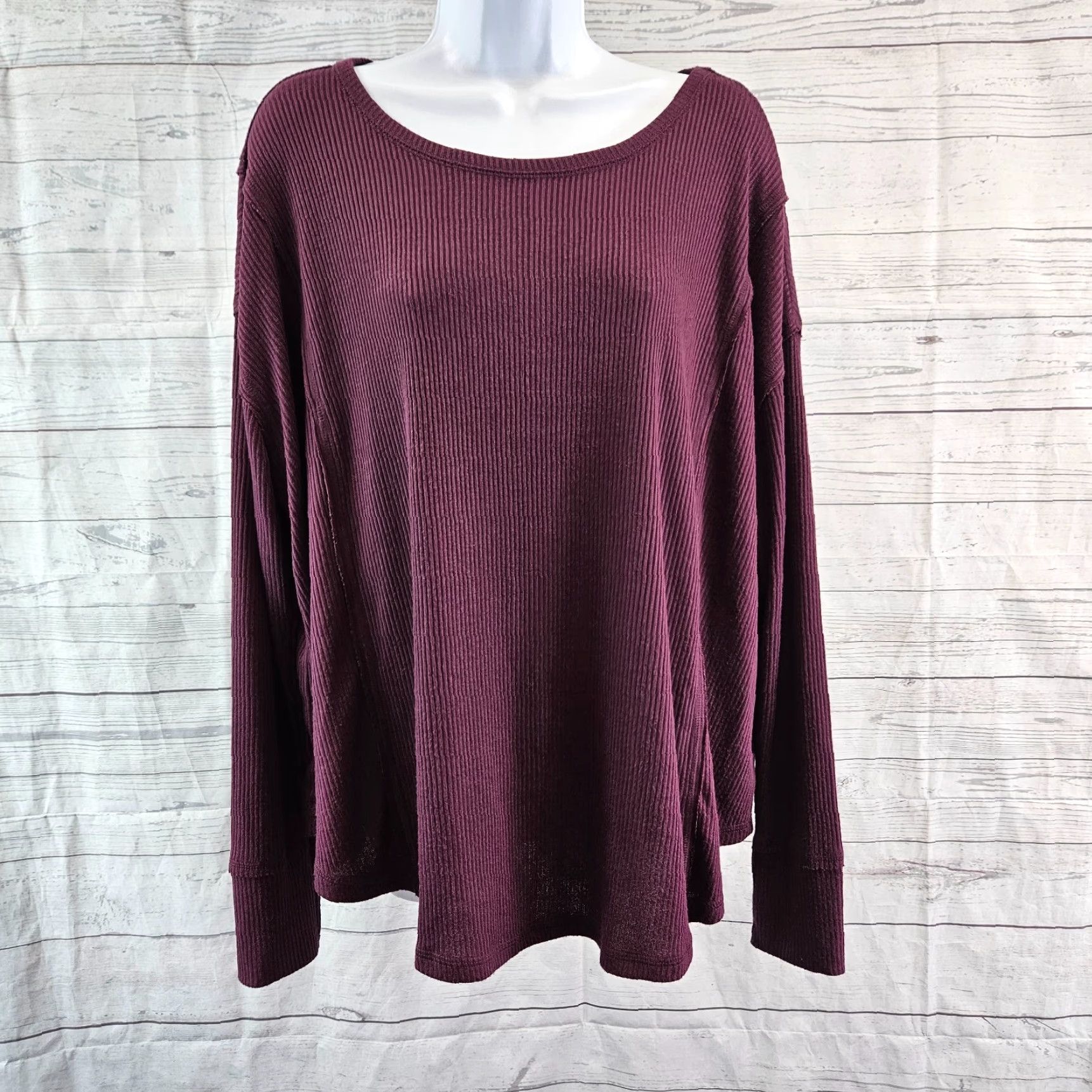 Vintage Knox Rose Blouse Shirt Ribbed Top Burgundy XL Long Sleeve Womens Knits Rayon Blend Size XL Women Size XL / US 12-14 / IT 48-50 - 2 Thumbnail