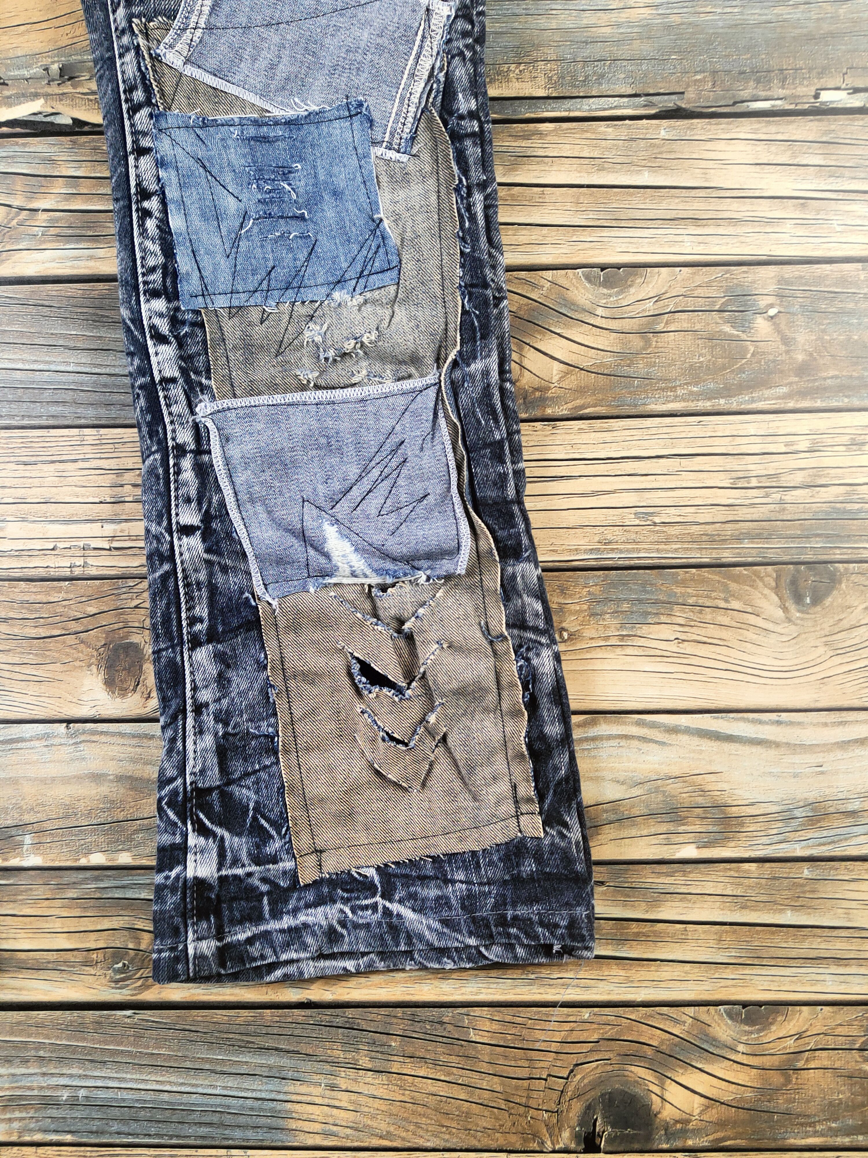 Japanese Brand DL Jack Serika Dark Blue Patched Denim Jeans #46-830 Size US 32 / EU 48 - 6 Thumbnail
