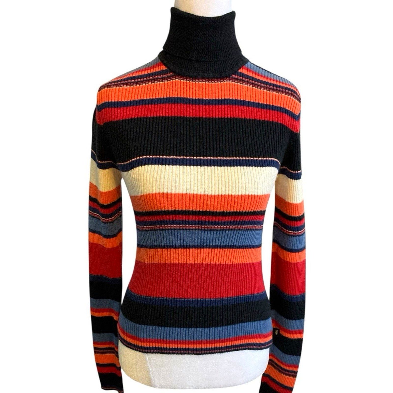 Mossimo VTG 90s Mossimo Striped Knit Turtleneck Sweater Grunge M Size M / US 6-8 / IT 42-44 - 1 Thumbnail