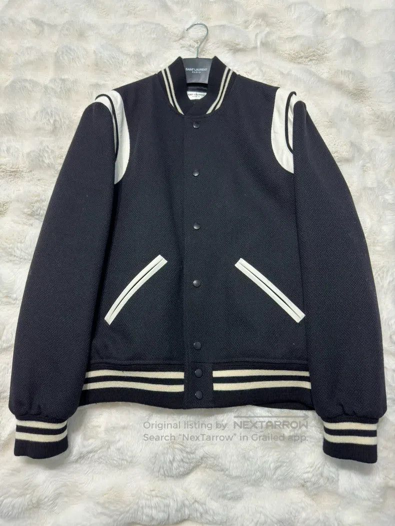 Saint Laurent Paris Black and White Classic Baseball Jacke