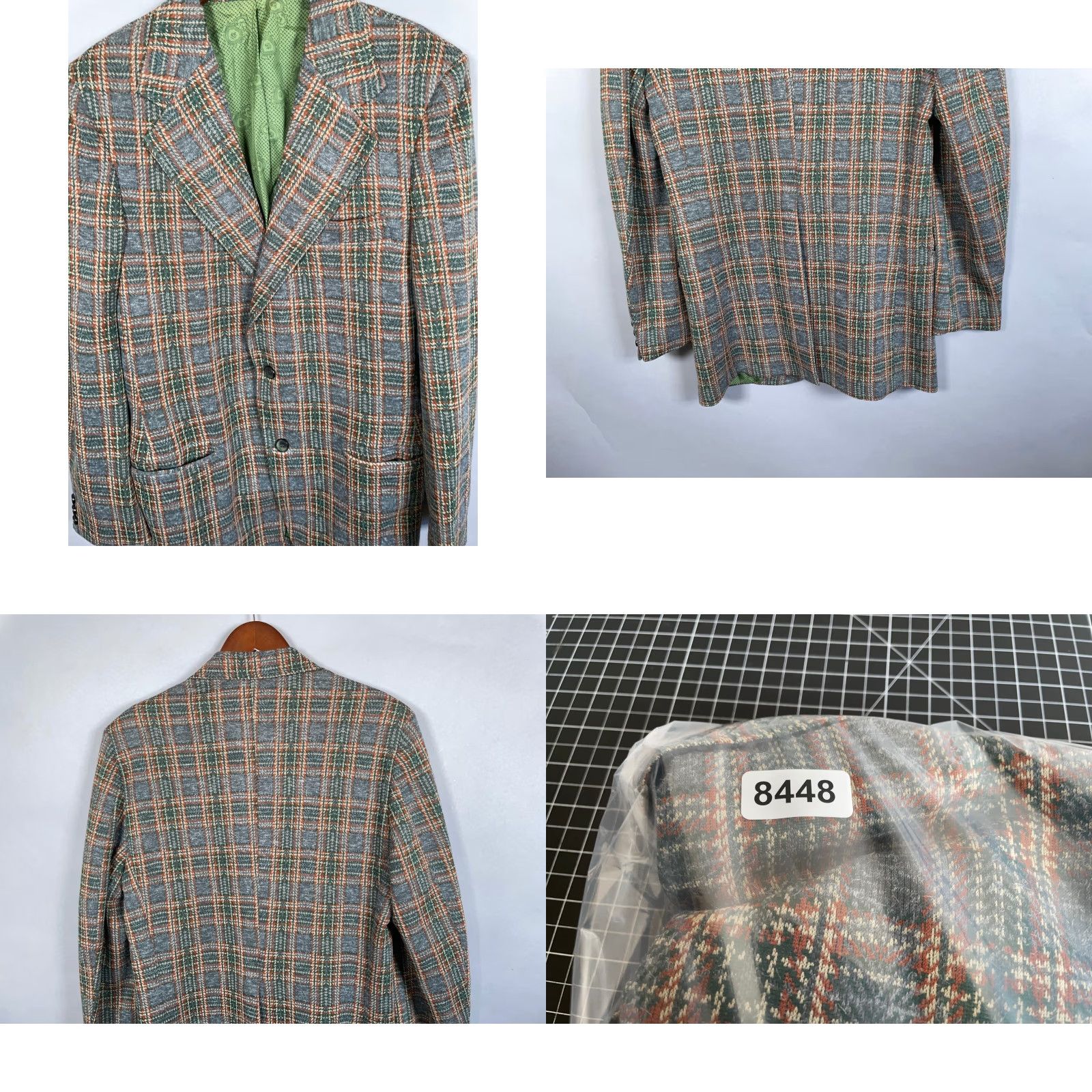 Vintage VTG 70s Plaid Pattern Leisure Suit Jacket Men's 39 Long Gray Wide Lapel USA Made Size 40R - 10 Thumbnail