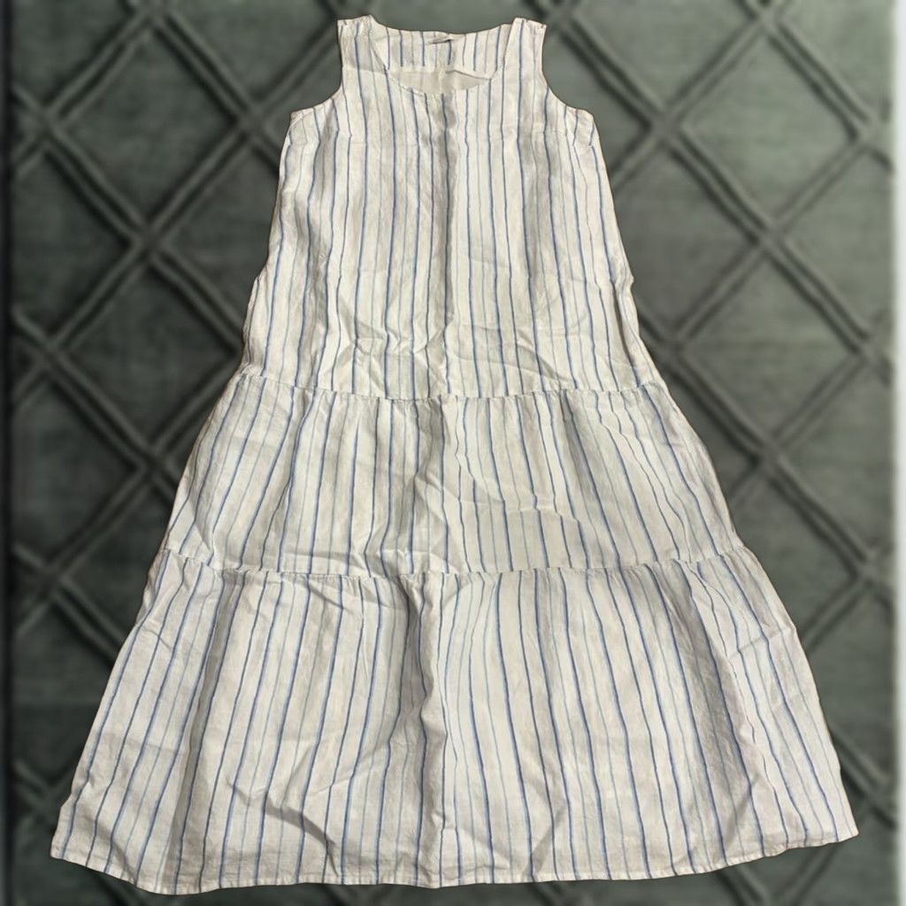J. Jill Love Linen Blue White Striped Tiered Maxi Maxi Dress Sleeveless Size S Women Blue Striped Tiered Maxi Dress S Womens