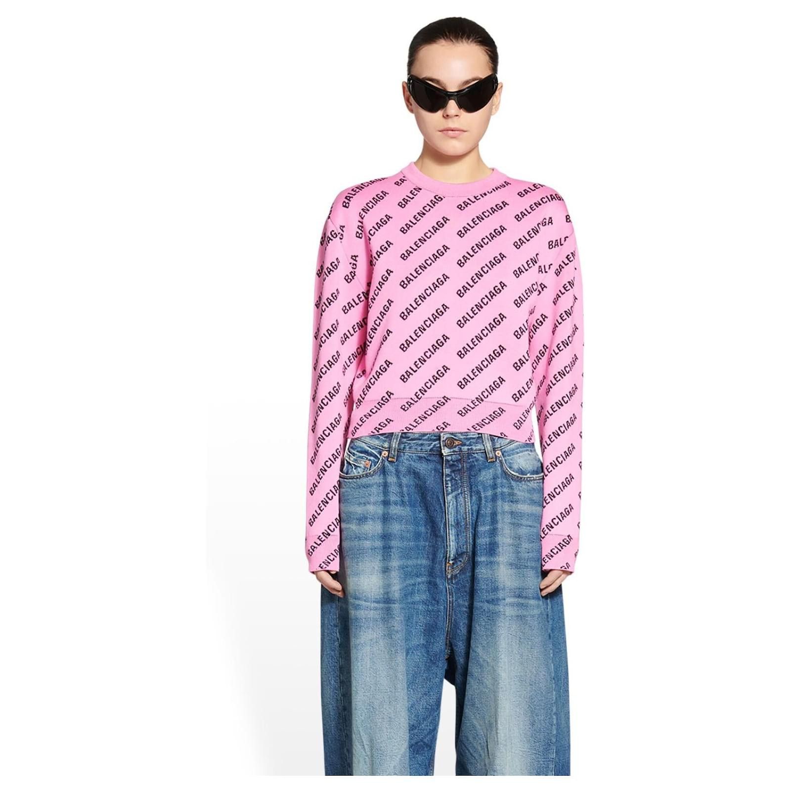 Balenciaga o1srvl11e1124 All-Over Crewneck Sweater in Pink/Black Size M / US 6-8 / IT 42-44 - 4 Thumbnail