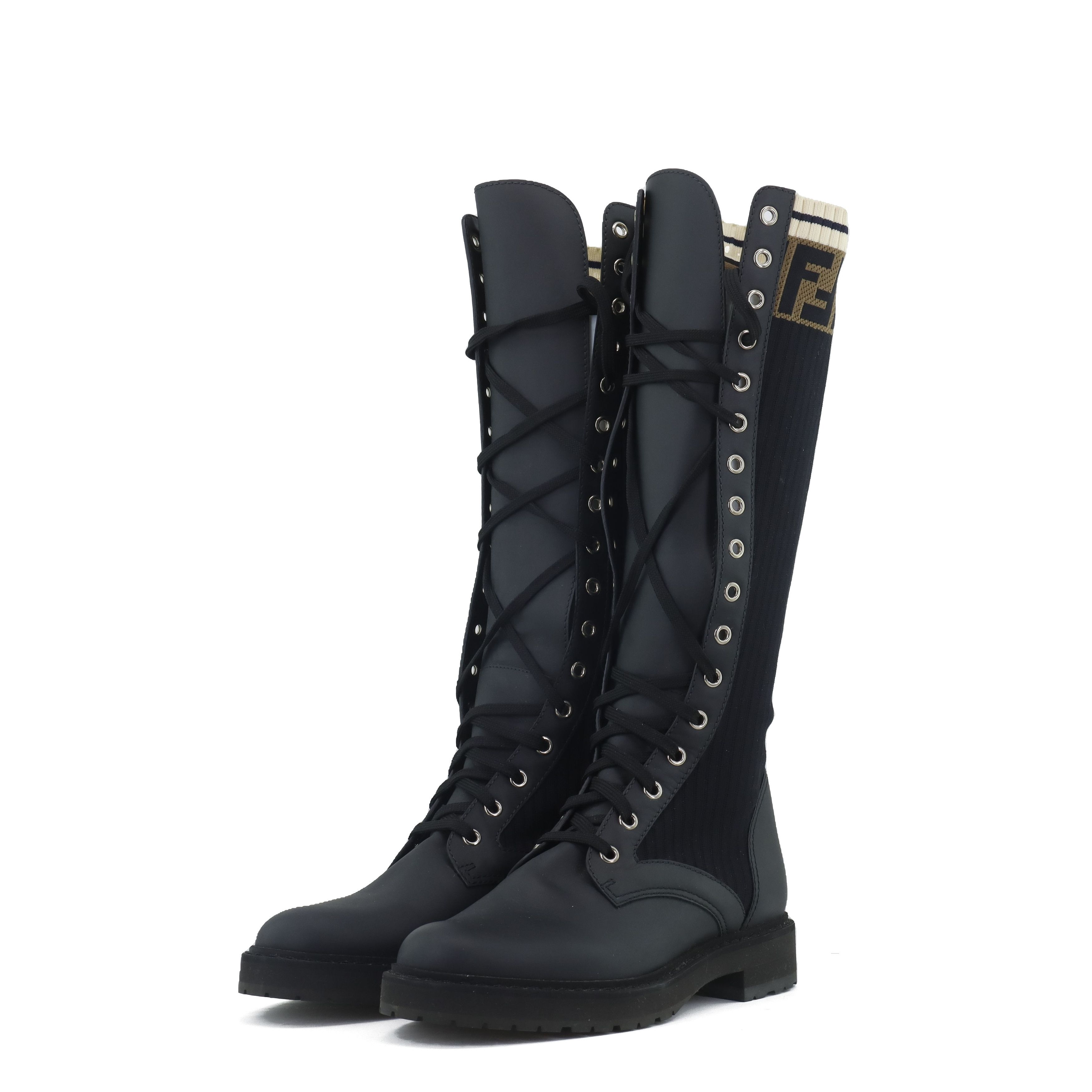 Fendi Fendi FF Logo Knit Lace-Up Boots Size 37 Size US 7 / IT 37 - 1 Thumbnail
