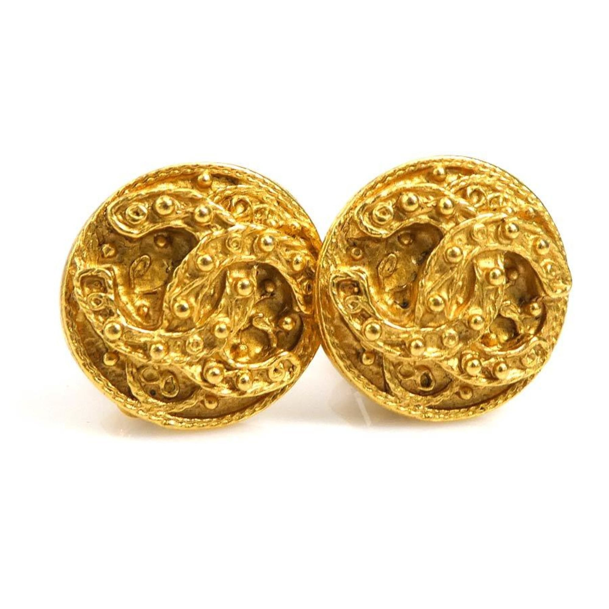 image of Chanel Earrings Here Mark Metal Gold Ladies, Women's