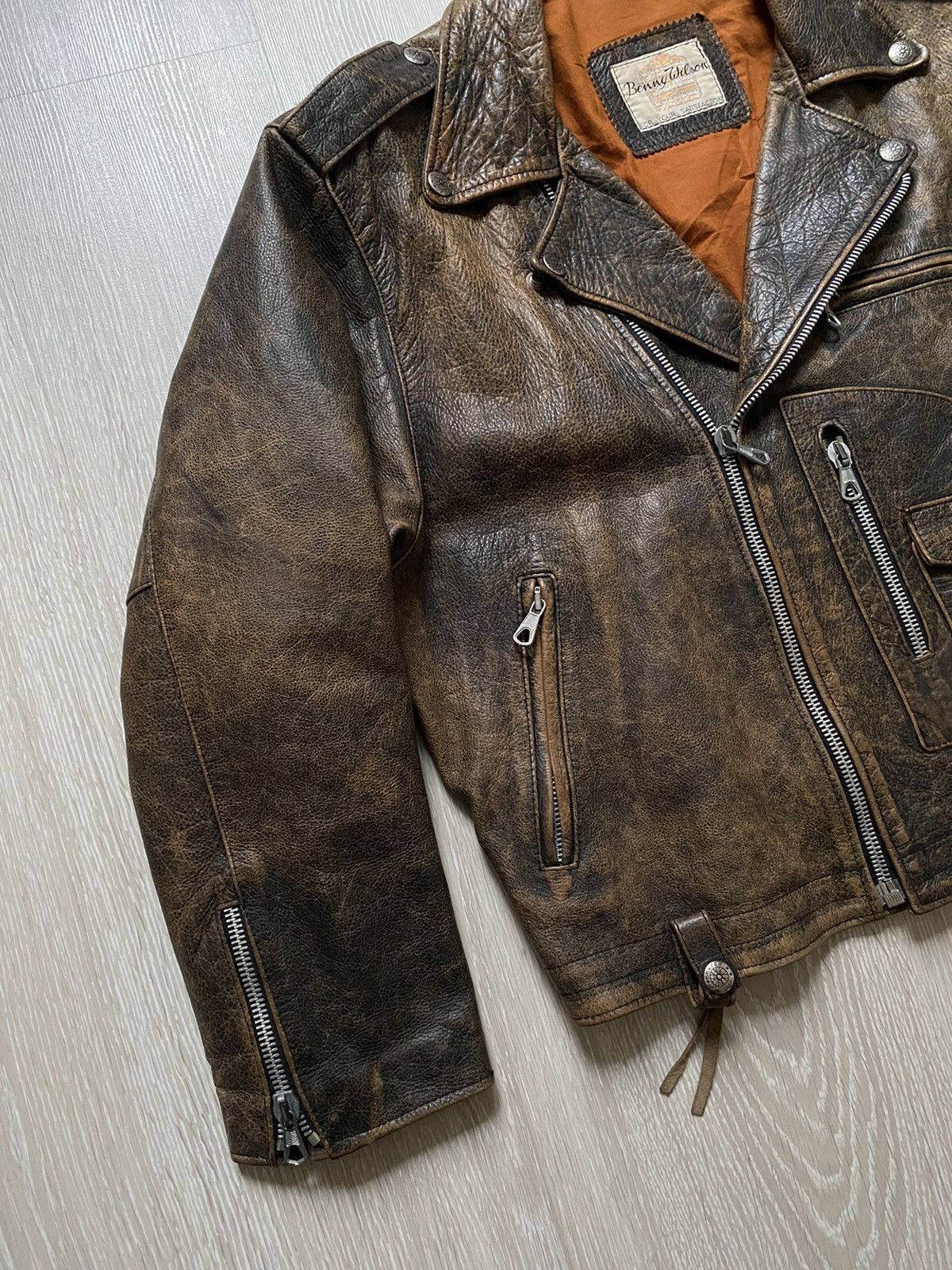Vintage VINTAGE BIKER LEATHER JACKET BENNY WILSON DAYTONA LA USA Size US L / EU 52-54 / 3 - 6 Thumbnail