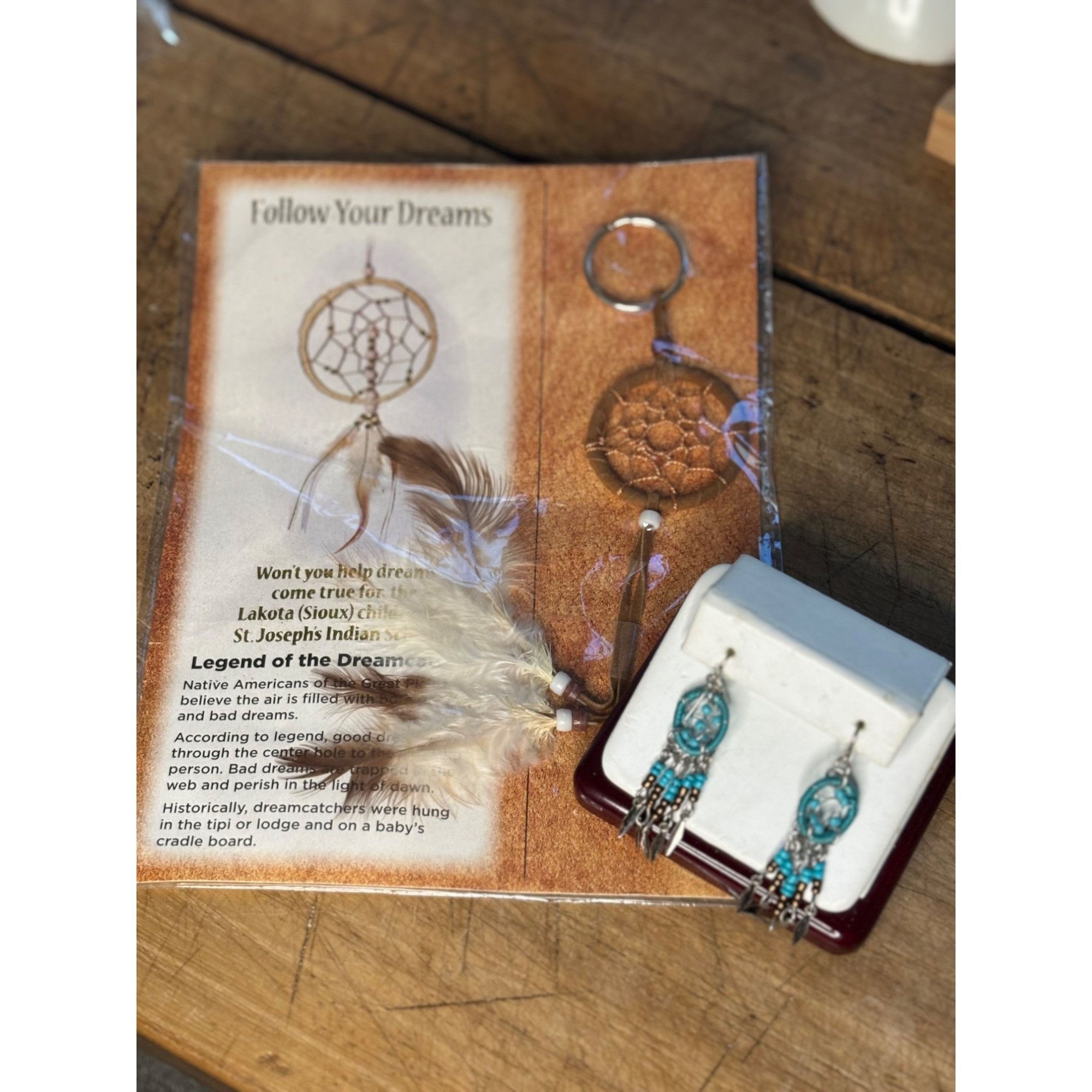 Other Turquoise Beaded Dreamcatcher Earrings & Feathered Keychain Size ONE SIZE - 3 Thumbnail