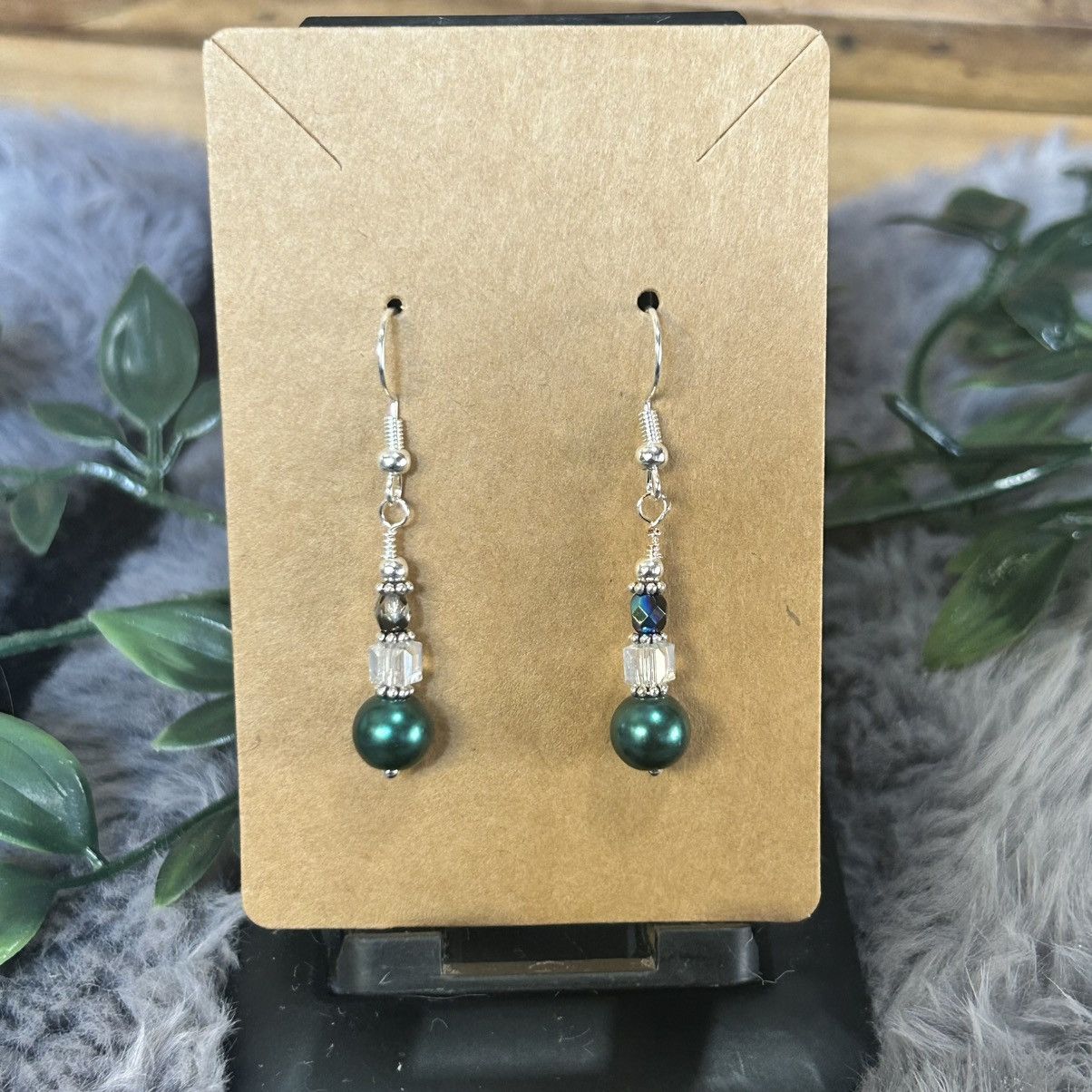 Handmade Handcrafted elegant peacock blue pearl crystal earrings Size ONE SIZE - 2 Thumbnail