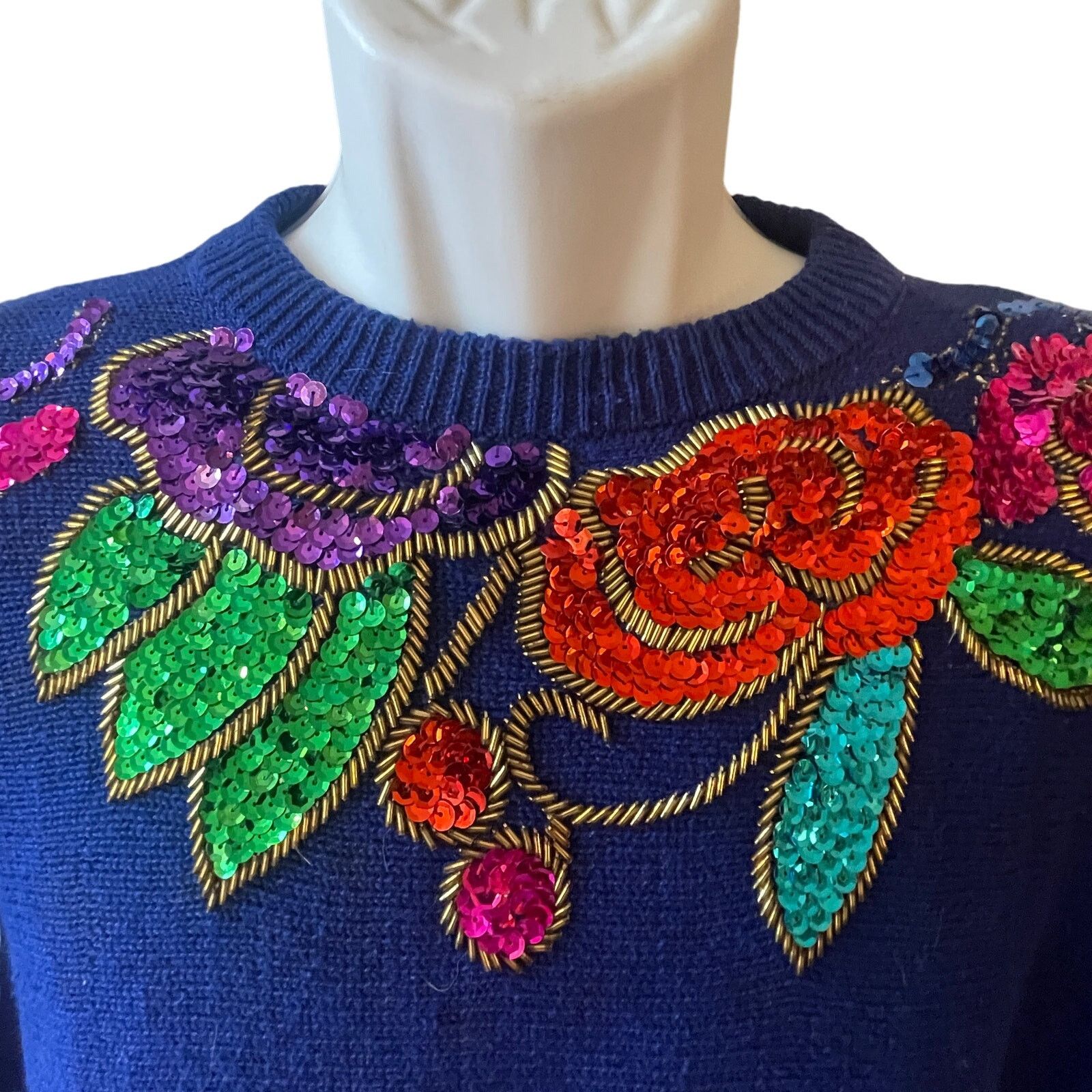 Other VINTAGE 80s Clyde Sequined Batwing Sweater Size Medium Size M / US 6-8 / IT 42-44 - 2 Thumbnail