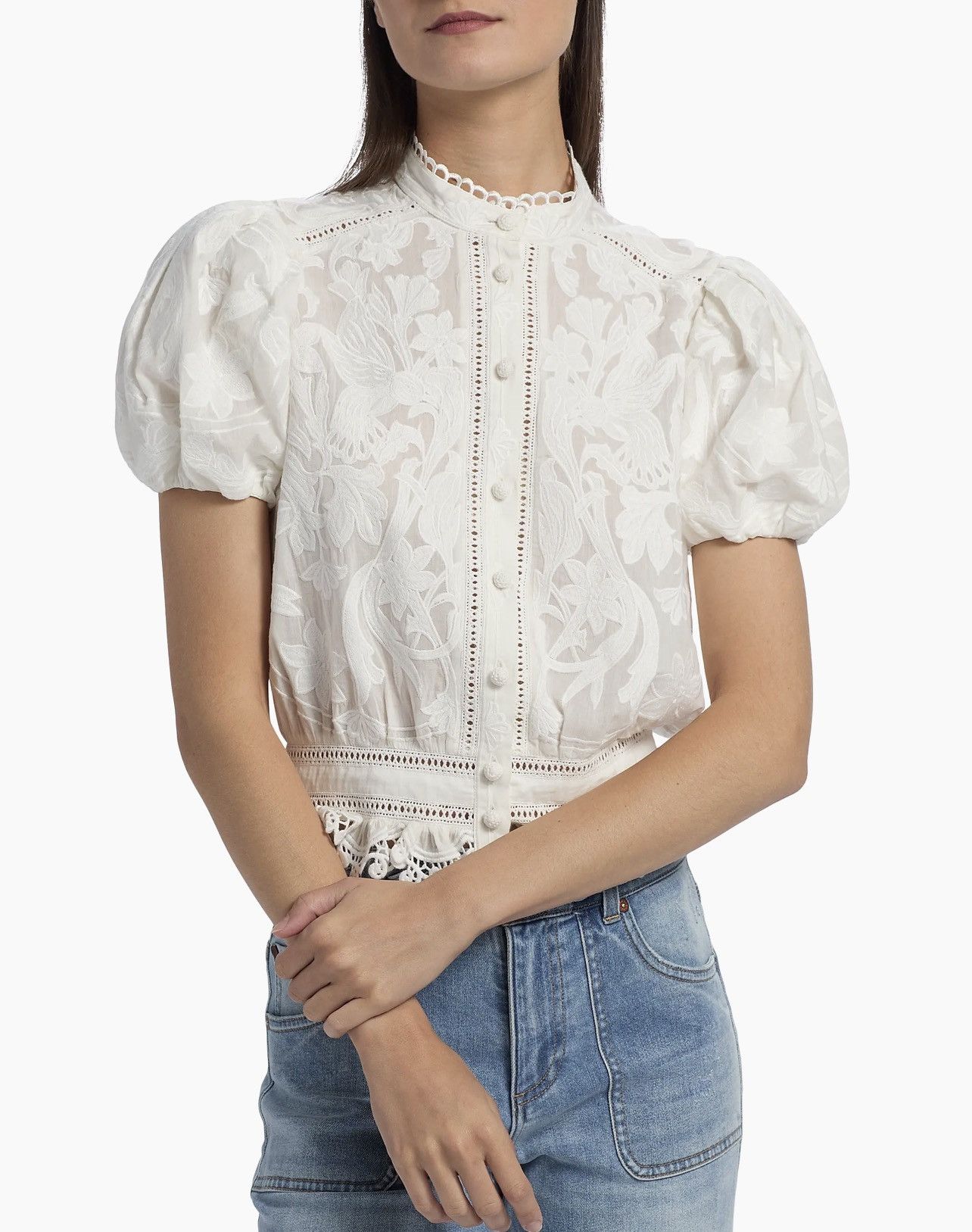 Alice + Olivia ALICE + OLIVIA Loryn Embroidered Short-Sleeve Blouse size XL Size XL / US 12-14 / IT 48-50 - 2 Thumbnail