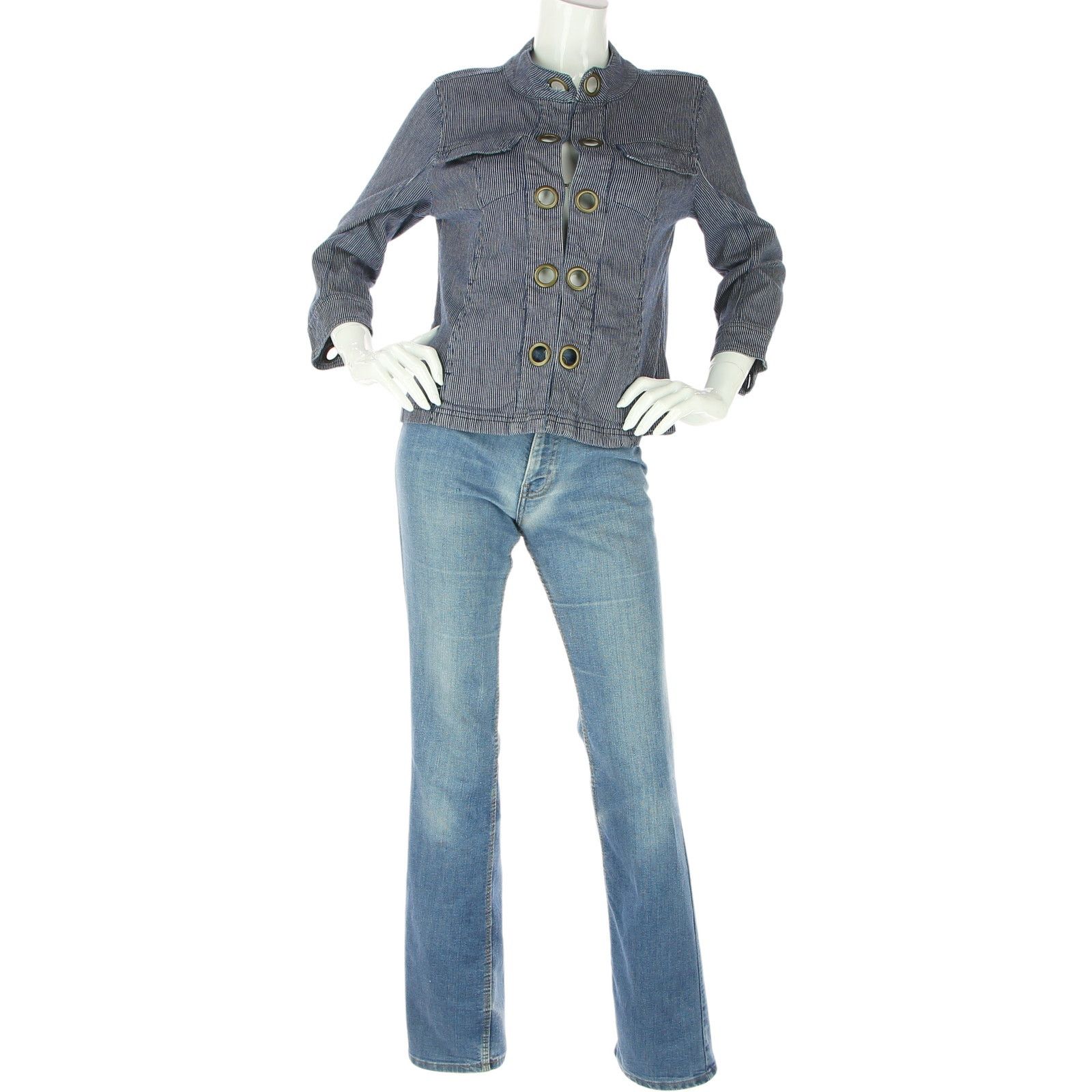 AMI Vintage A.M.I. AMI Striped Denim Jean Trucker Jacket Size S / US 4 / IT 40 - 2 Thumbnail