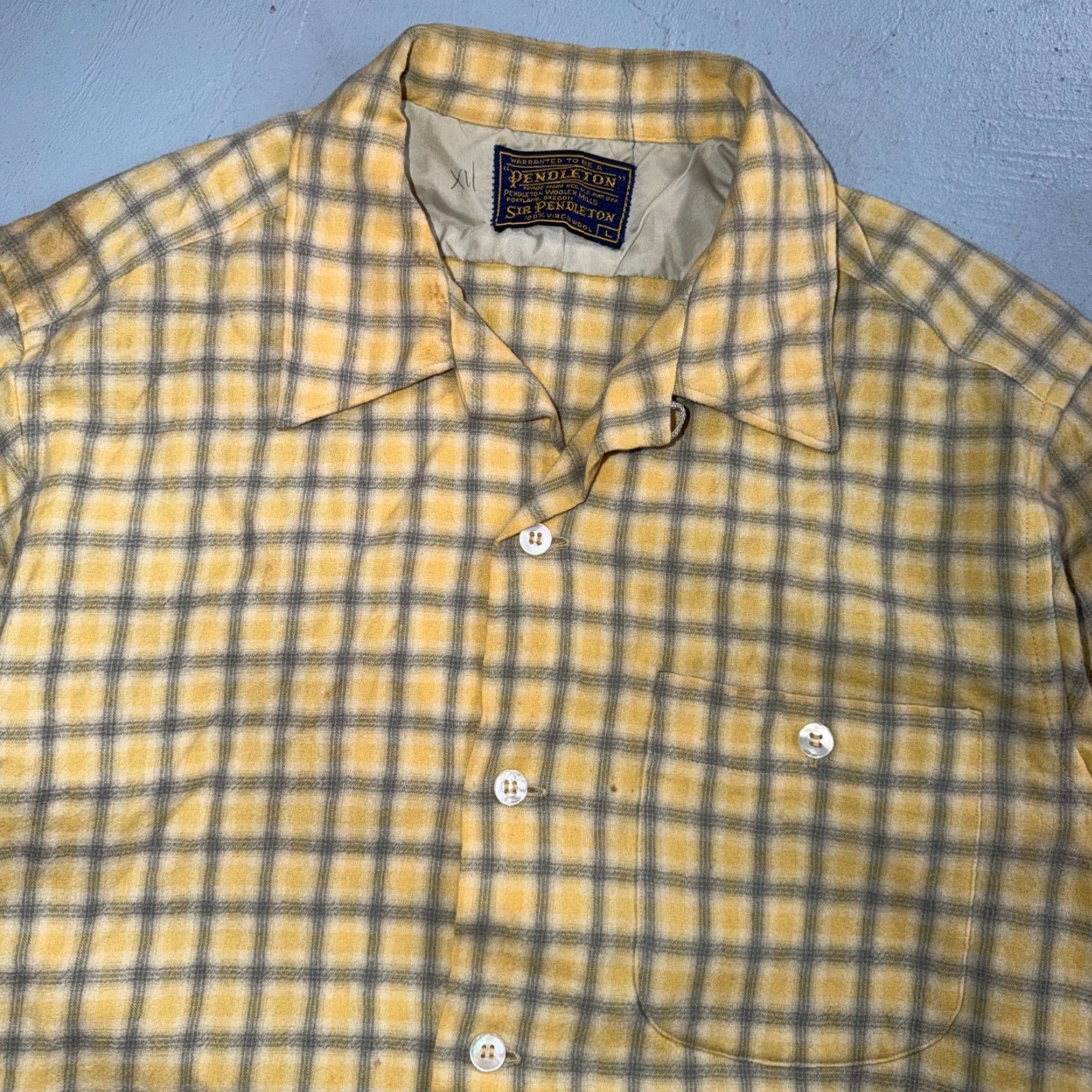 Pendleton Pendleton Shirt Vintage 1960s Board Shirt Wool Flannel Plaid Checkered Yellow Long Sleeve Button-Up Collared Casual Mens L Size US L / EU 52-54 / 3 - 2 Thumbnail