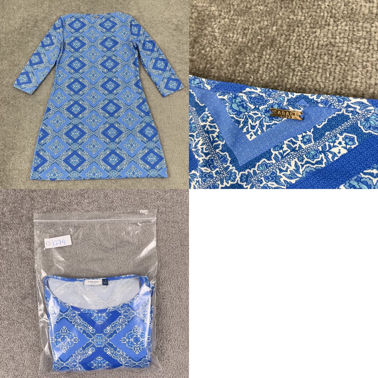 Vintage Cabana Life Mini Dress Women Small Blue Geometric 3/4 Sleeve Casual Pocket Stretch Size S / US 4 / IT 40 - 8 Thumbnail
