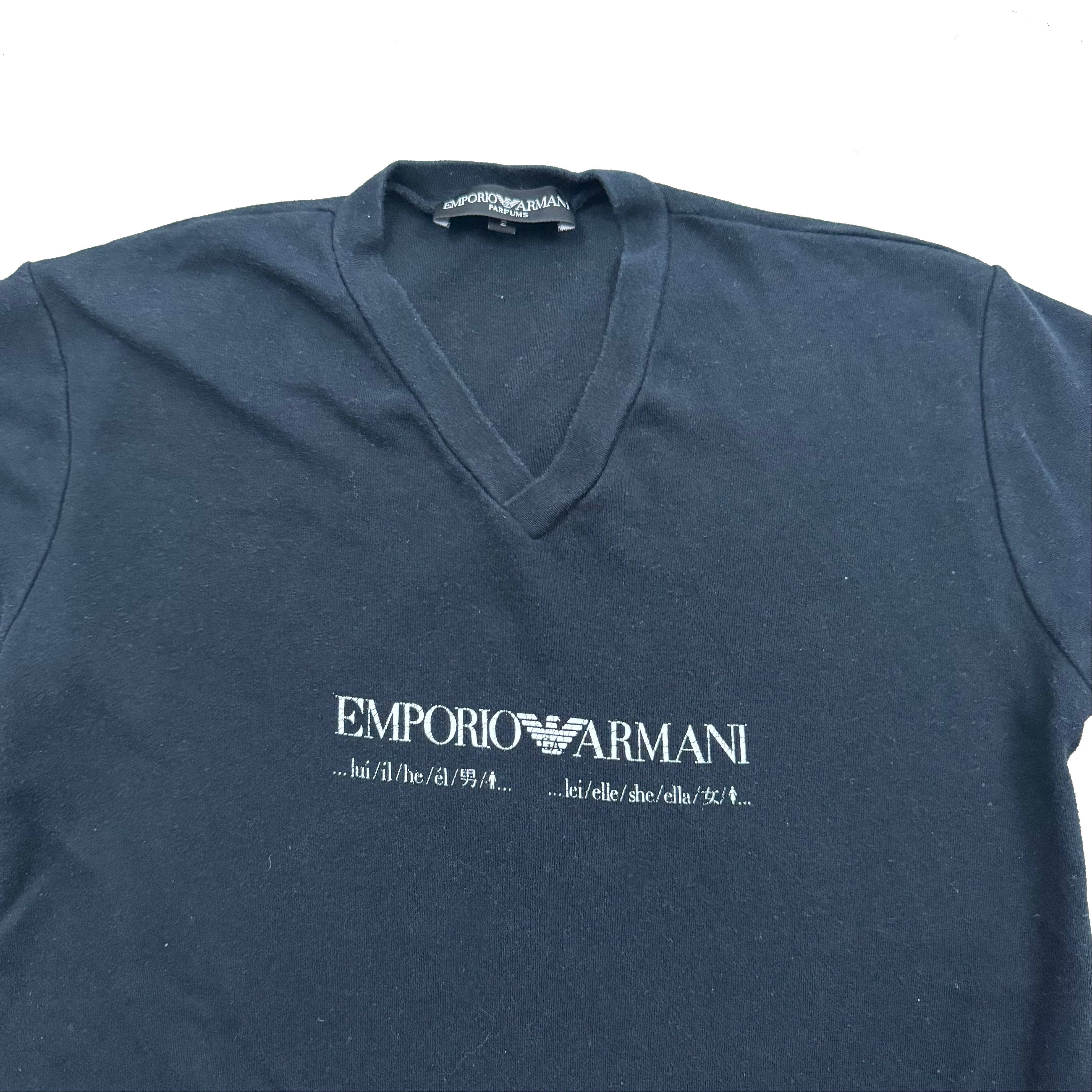 Designer × Emporio Armani × Vintage VTG 90s Y2K Emporio Armani Pronouns V Neck T Shirt Size XS / US 0-2 / IT 36-38 - 2 Thumbnail