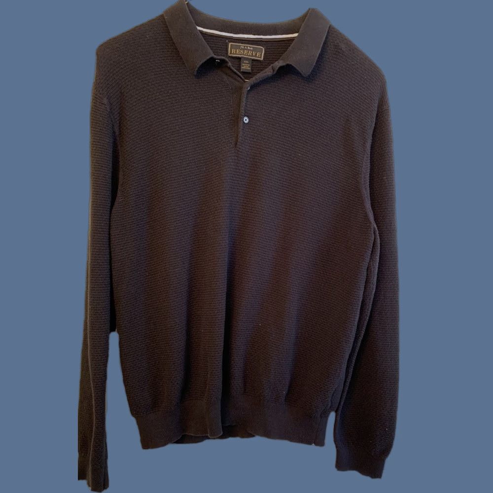 Jos. A. Bank VINTAGE Jos. A. Bank Reserve Cotton Silk Blend Black Collared Sweater Textured XXL Size US XXL / EU 58 / 5 - 1 Thumbnail