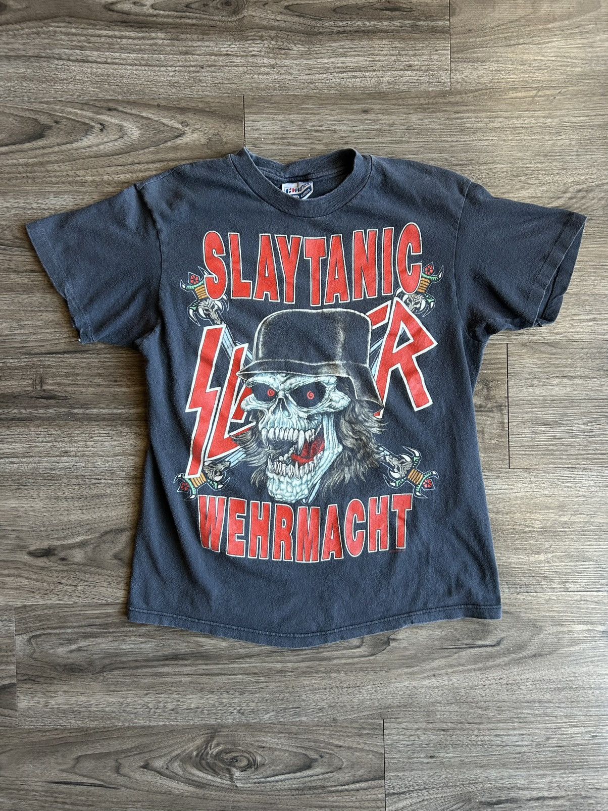 80s Vintage Faded Slayer Slaytanic Wermacht Skull Metal Tee M