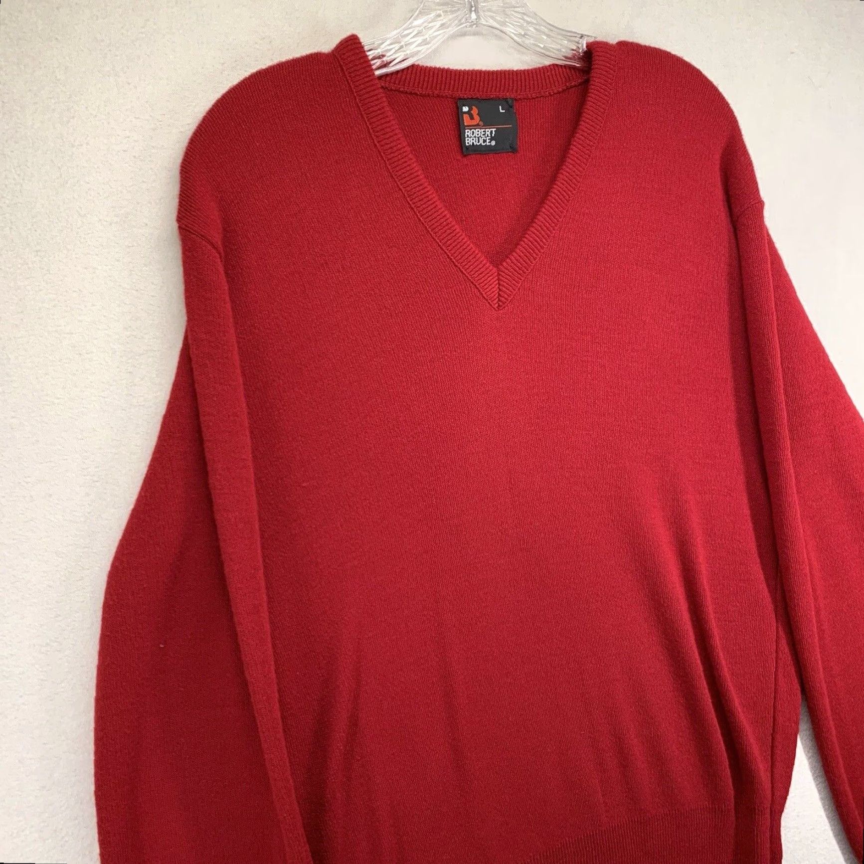 Vintage VINTAGE Robert Bruce Mens Jumper L V-Neck Knit Red 70s 80s 90s Retro Golf USA Pullover Solid Long Sleeve Light Weight Size US L / EU 52-54 / 3 - 7 Thumbnail