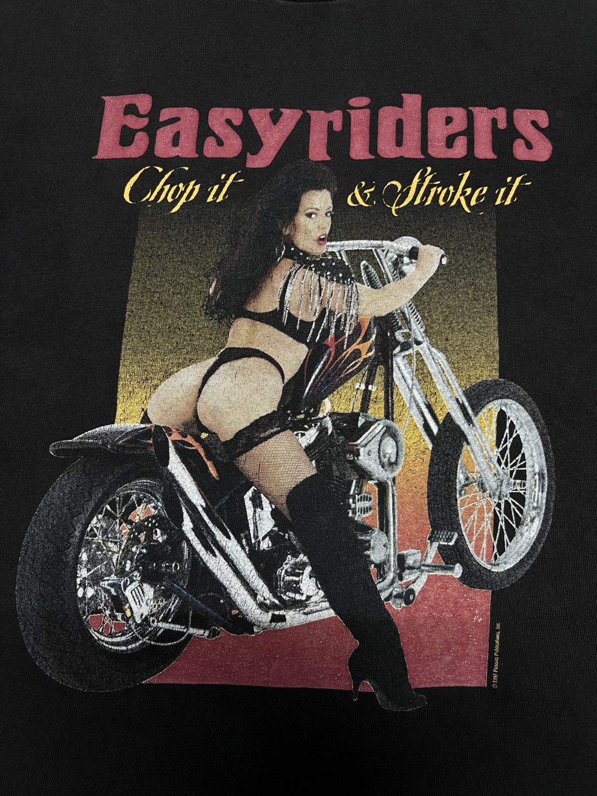Harley Davidson 1997 Easyriders Chop It Stroke It Faded Black T-Shirt Size US L / EU 52-54 / 3 - 2 Thumbnail